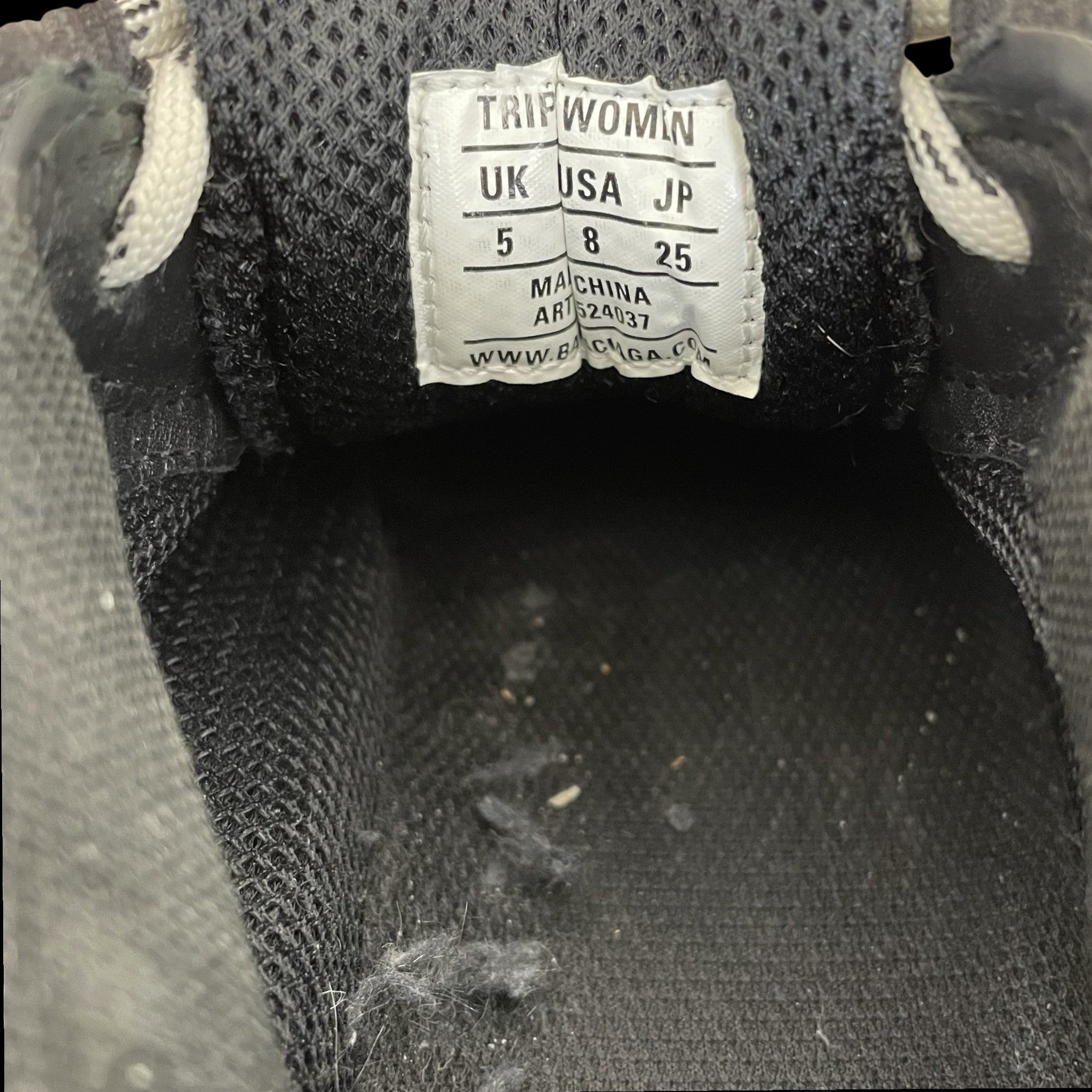 Zenno Archive Balenciaga Triple S sneaker interior size label showing EU 38 sizing details