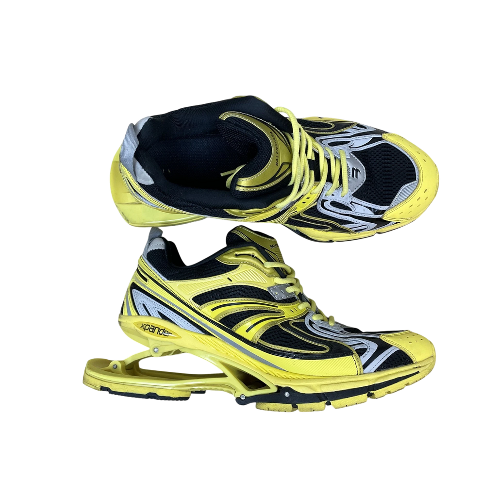 Zenno Archive Balenciaga X-Pander sneakers in yellow and black with a distinctive suspended heel design.