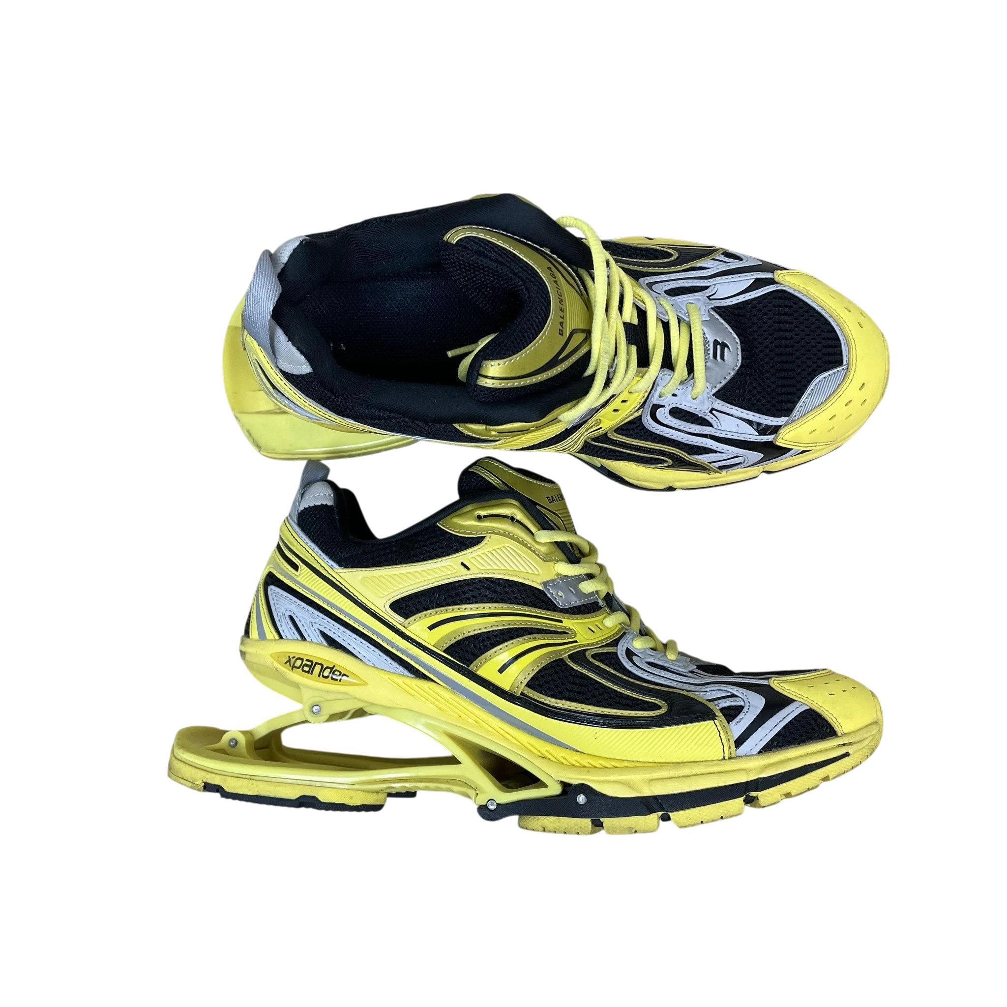 Zenno Archive Balenciaga X-Pander sneakers in yellow and black with a distinctive suspended heel design.