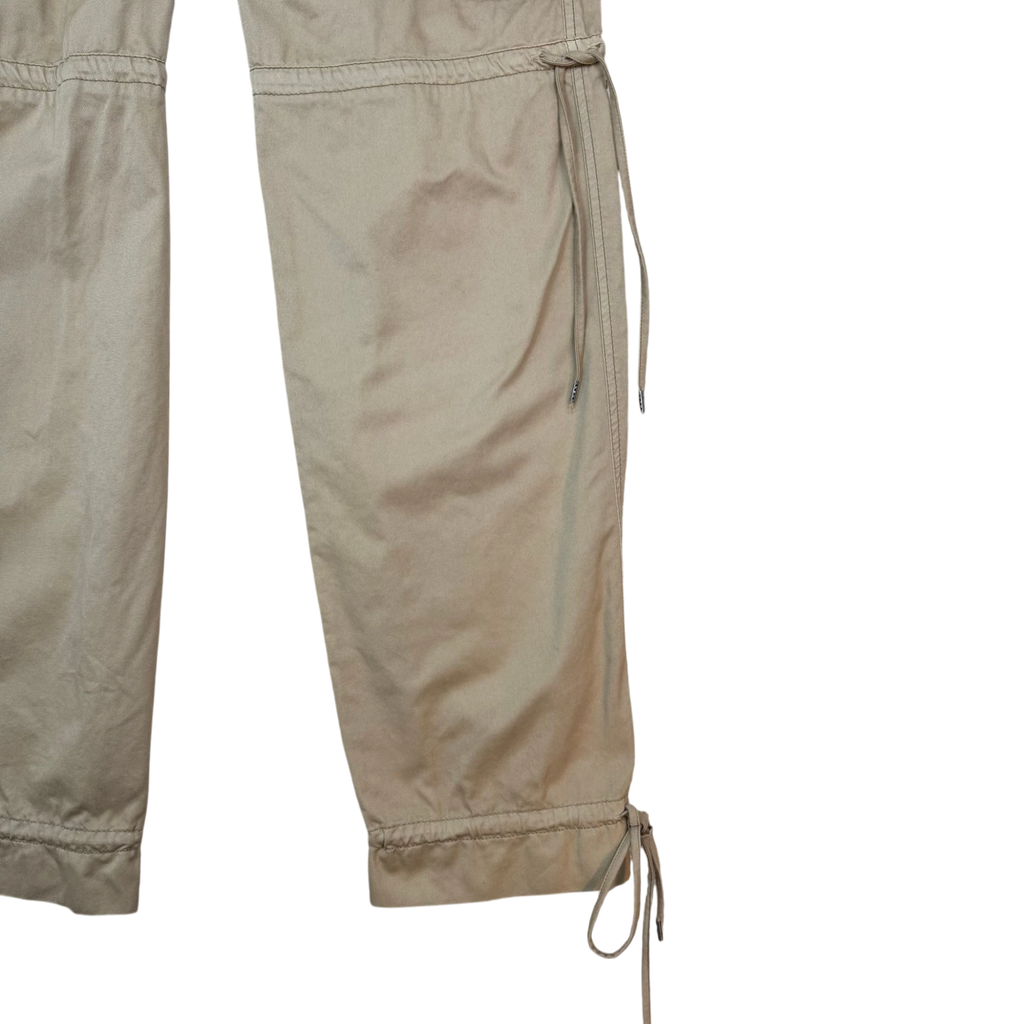 Zenno Archive beige cotton cargo pants with side drawstring ties and cinched cuffs
