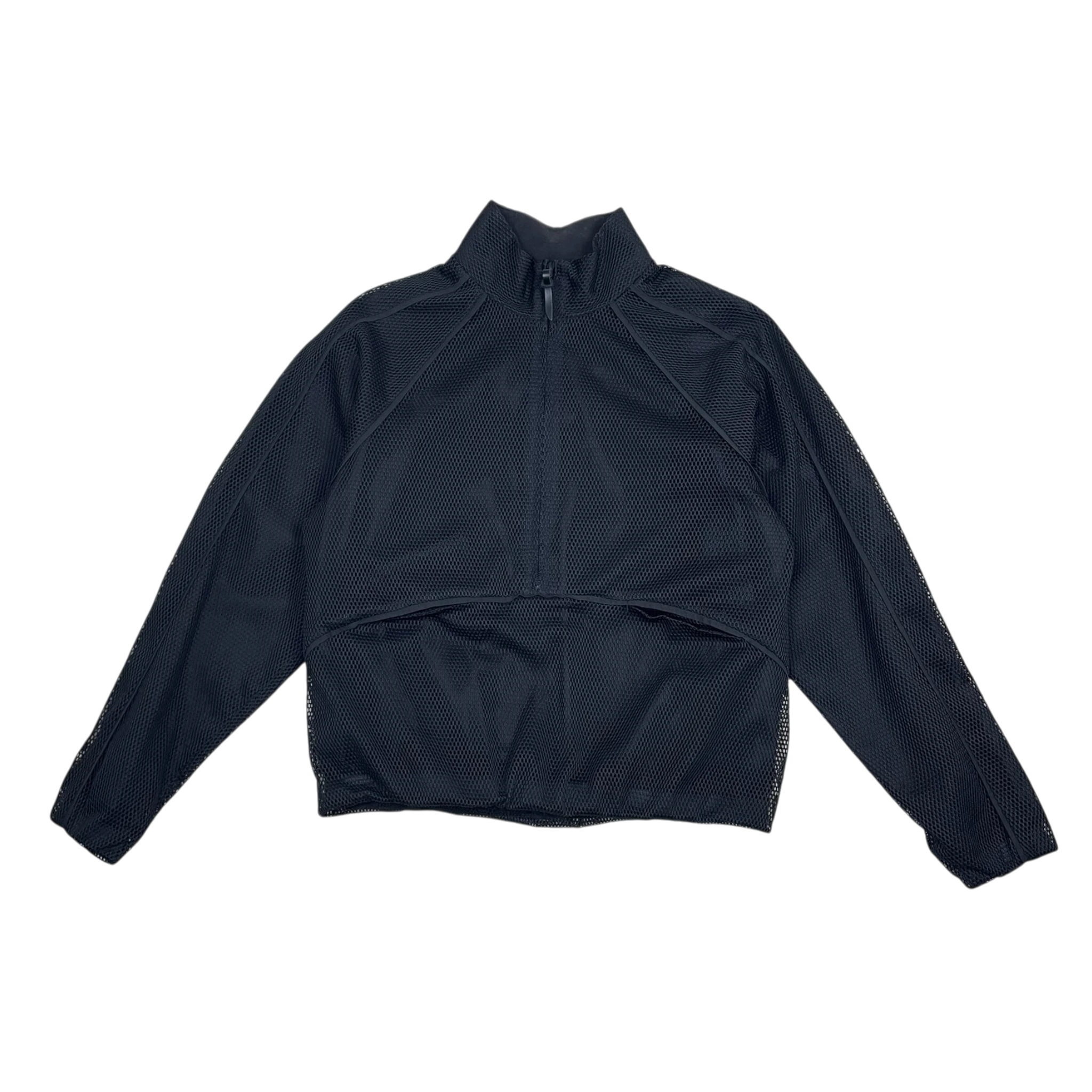 Zenno Archive Common Divisor black mesh contour jacket with a high collar and front zip closure.