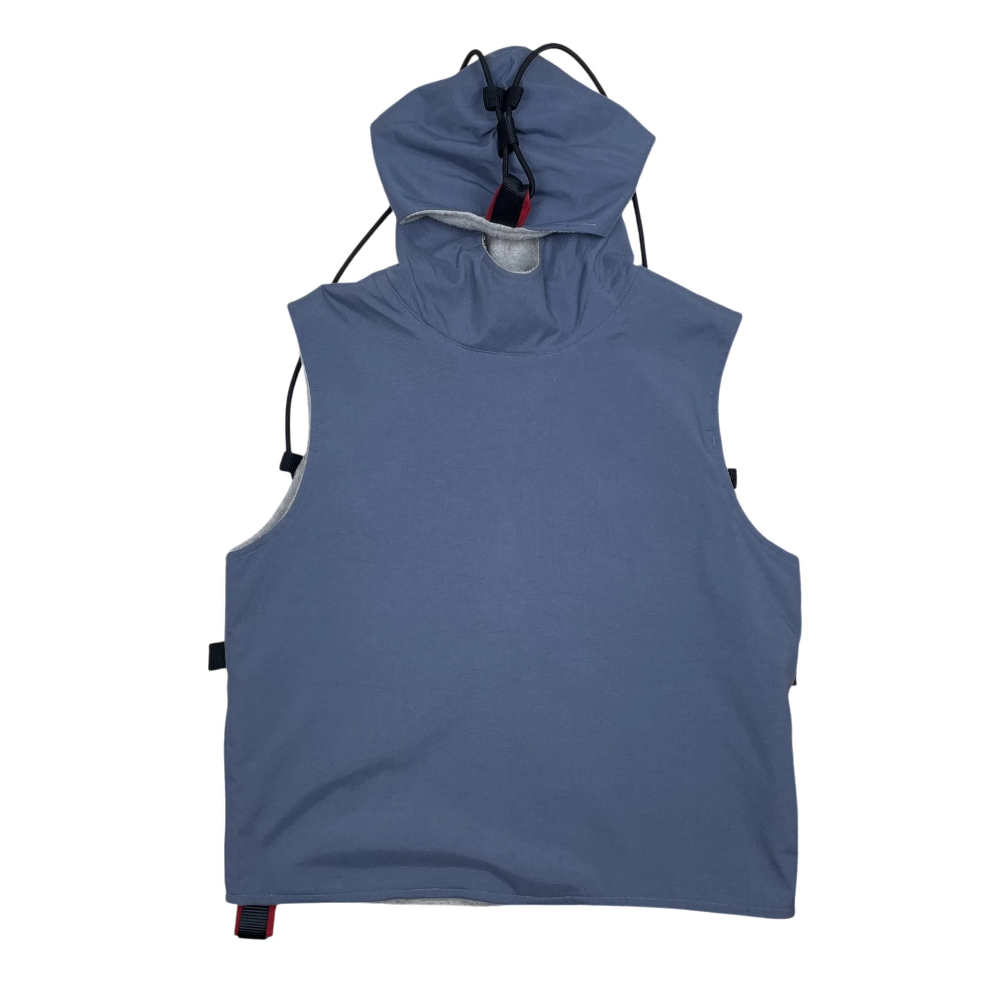 Zenno Archive 90s technical blue hooded vest with adjustable drawstring and red trim details
