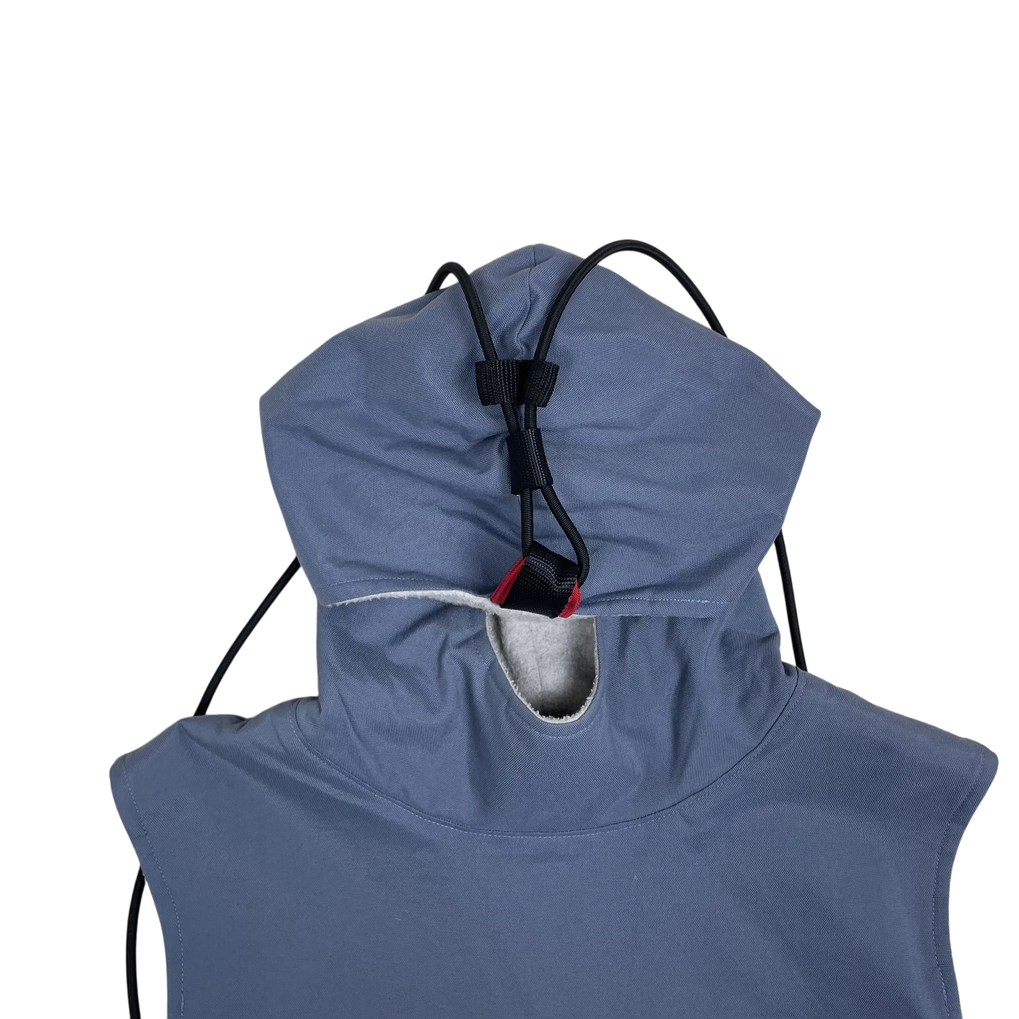 Zenno Archive blue 90s technical pullover hooded vest with adjustable drawstring toggle and fleece lining