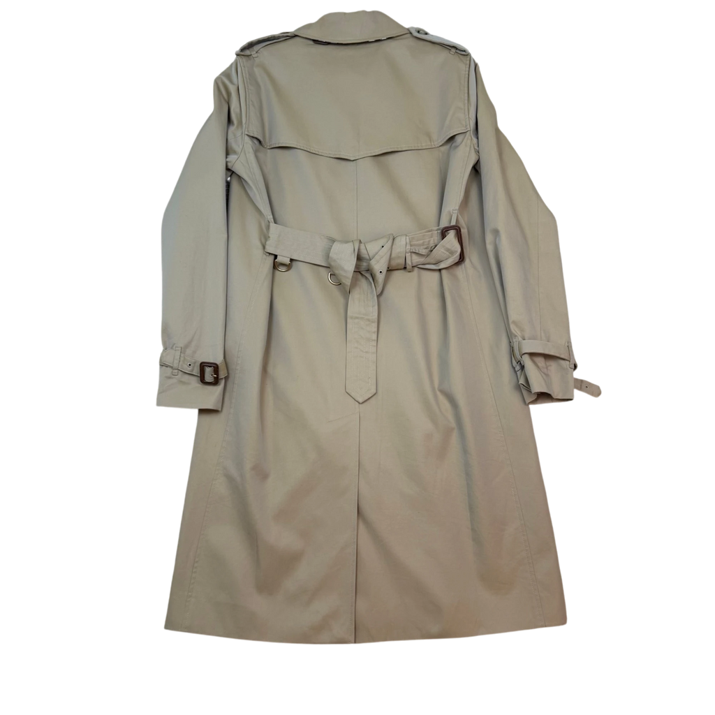 Zenno Archive Burberry Kensington trench coat in beige, featuring a belted waist and back storm flap, rear view.