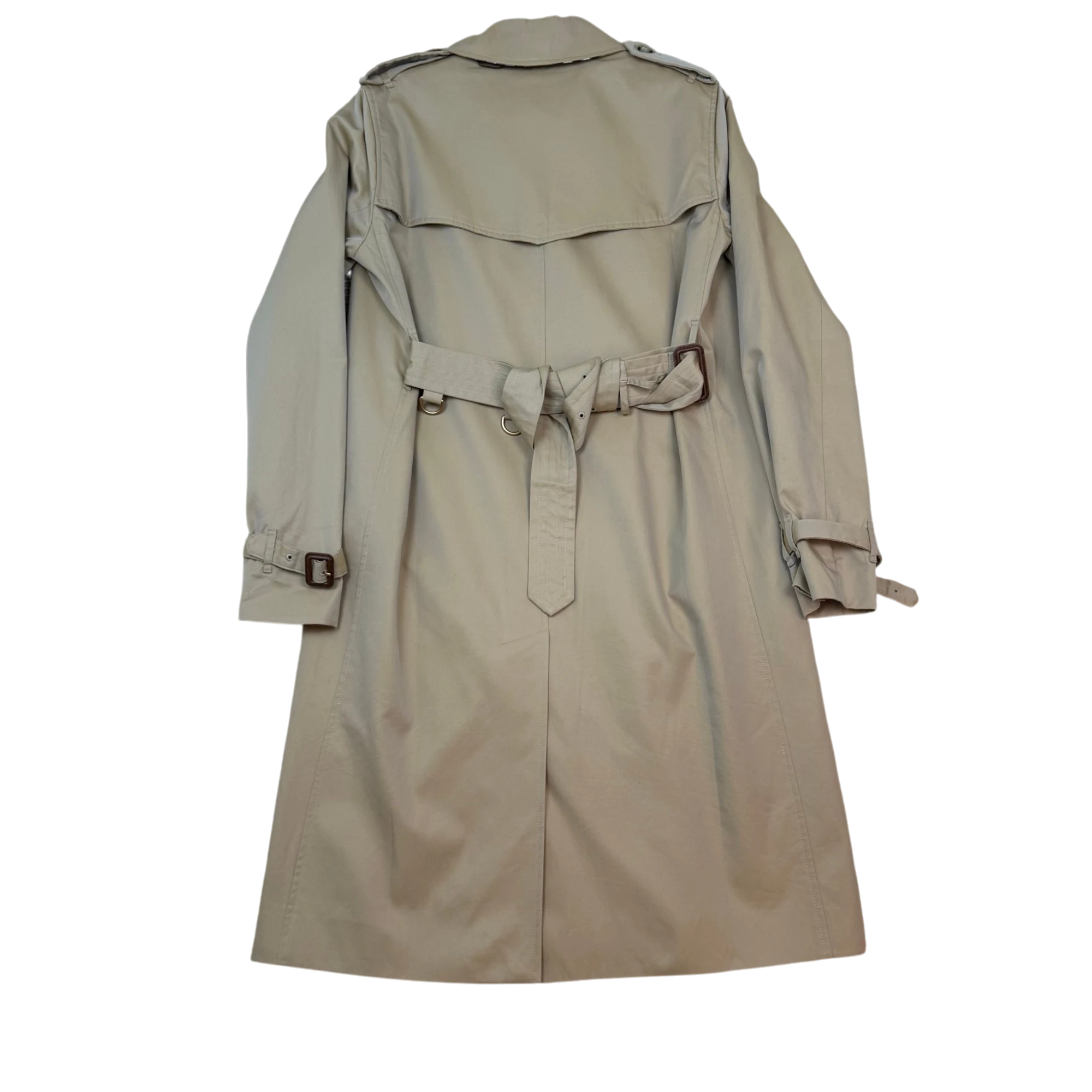 Zenno Archive Burberry Kensington trench coat in beige, featuring a belted waist and back storm flap, rear view.