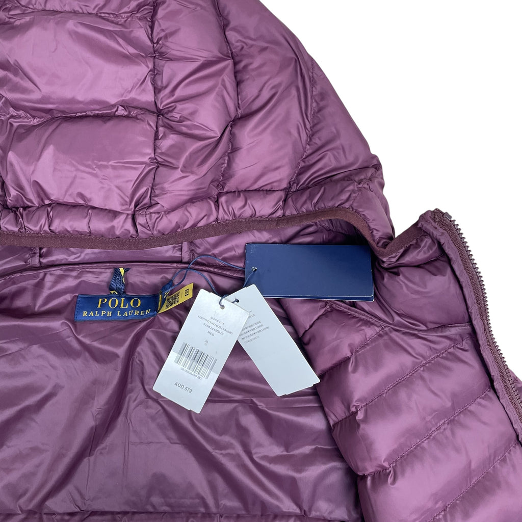 Zenno Archive Polo Ralph Lauren burgundy down puffer jacket with hood and original retail tags attached