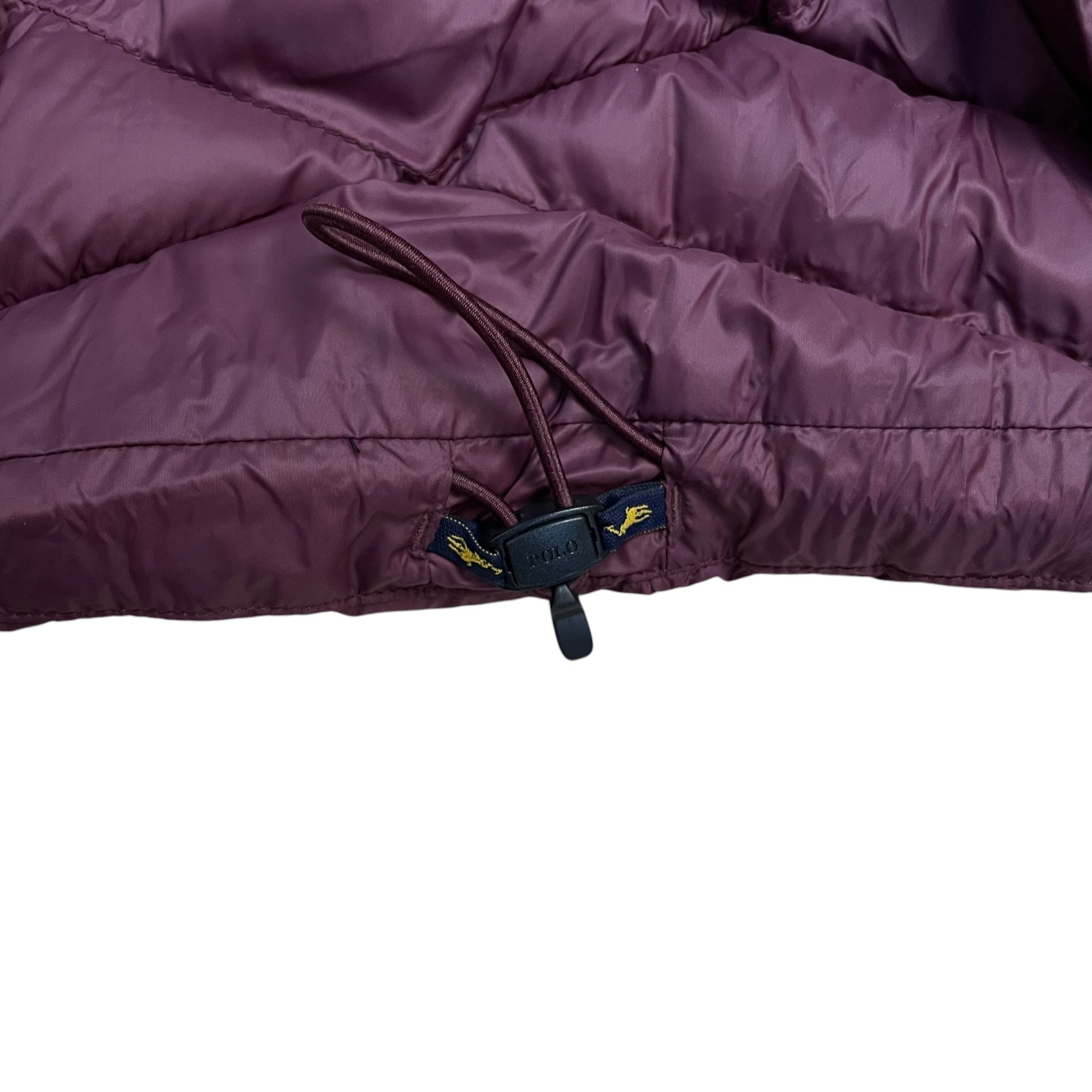 Zenno Archive Polo Ralph Lauren burgundy down puffer jacket hem with adjustable drawstring toggle