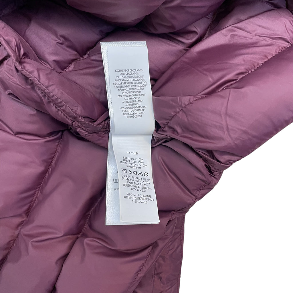Zenno Archive Polo Ralph Lauren burgundy down puffer jacket care and material label detail