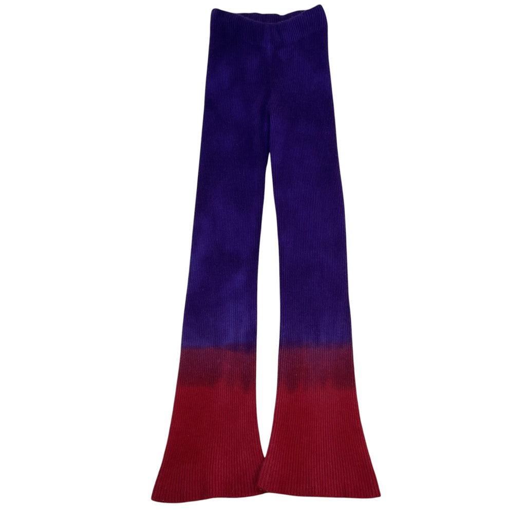 Zenno Archive The Elder Statesman cashmere pants in a purple to red ombré ribbed knit design.