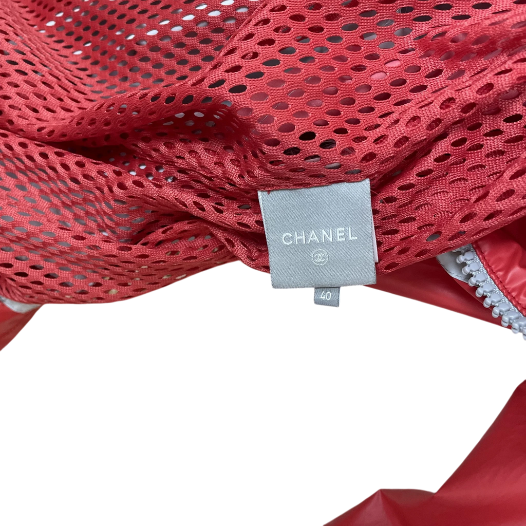 Zenno Archive vintage Chanel Sport red mesh and polyester rain coat label showing size 40