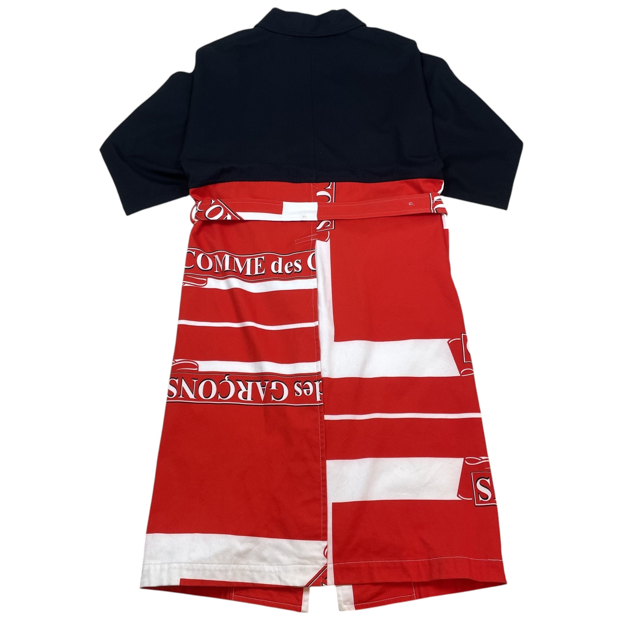 Zenno Archive Comme des Garçons Homme Plus AW20 docking coat featuring a black top and red striped printed lower half.