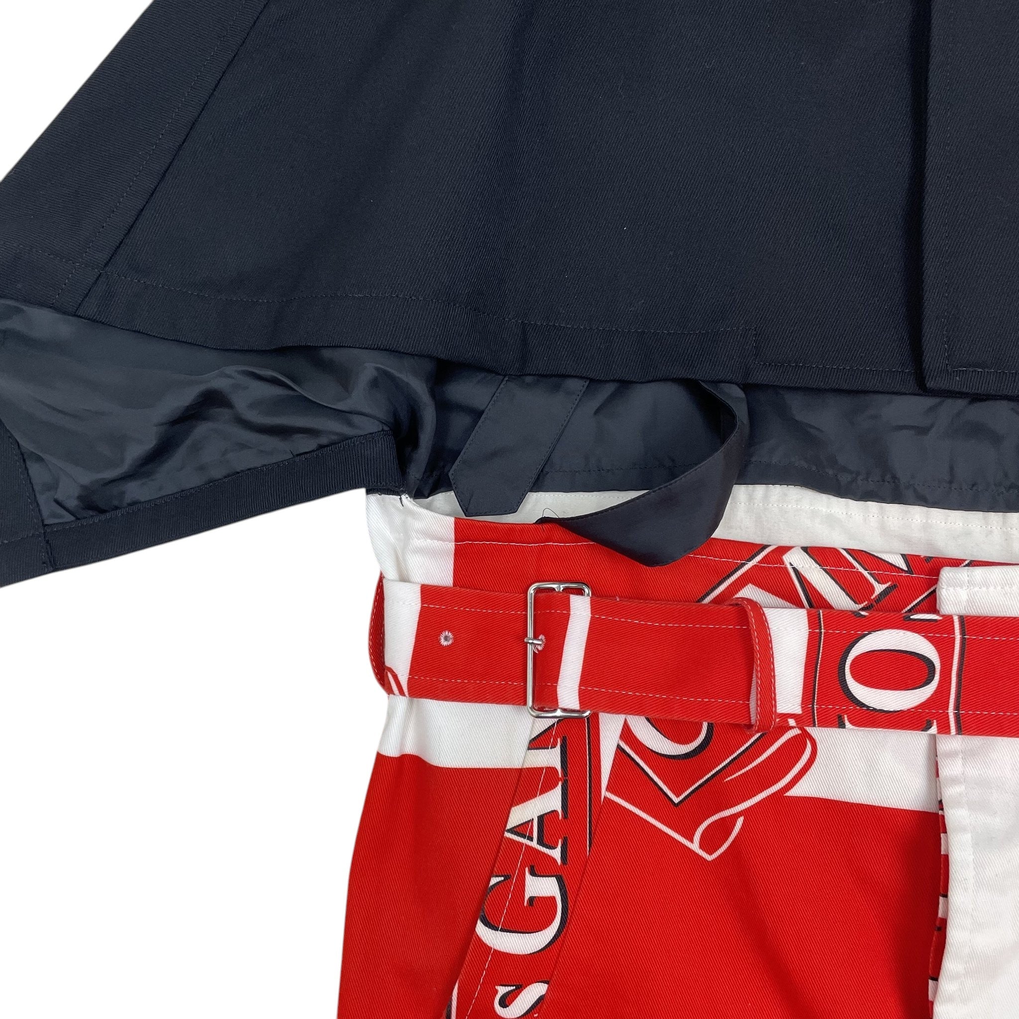 Zenno Archive Comme des Garçons Homme Plus AW20 docking coat featuring a black upper and red printed belted lower
