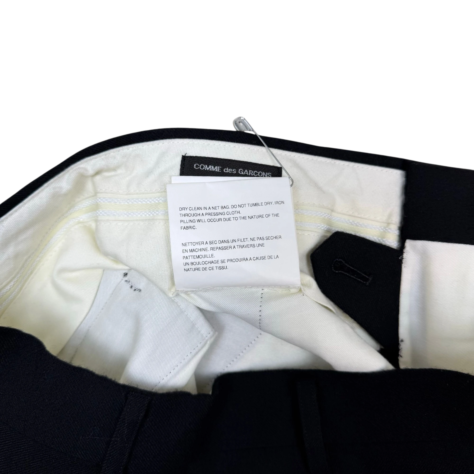 Zenno Archive Comme Des Garcons Homme Plus wool pants interior label with care instructions and brand tag