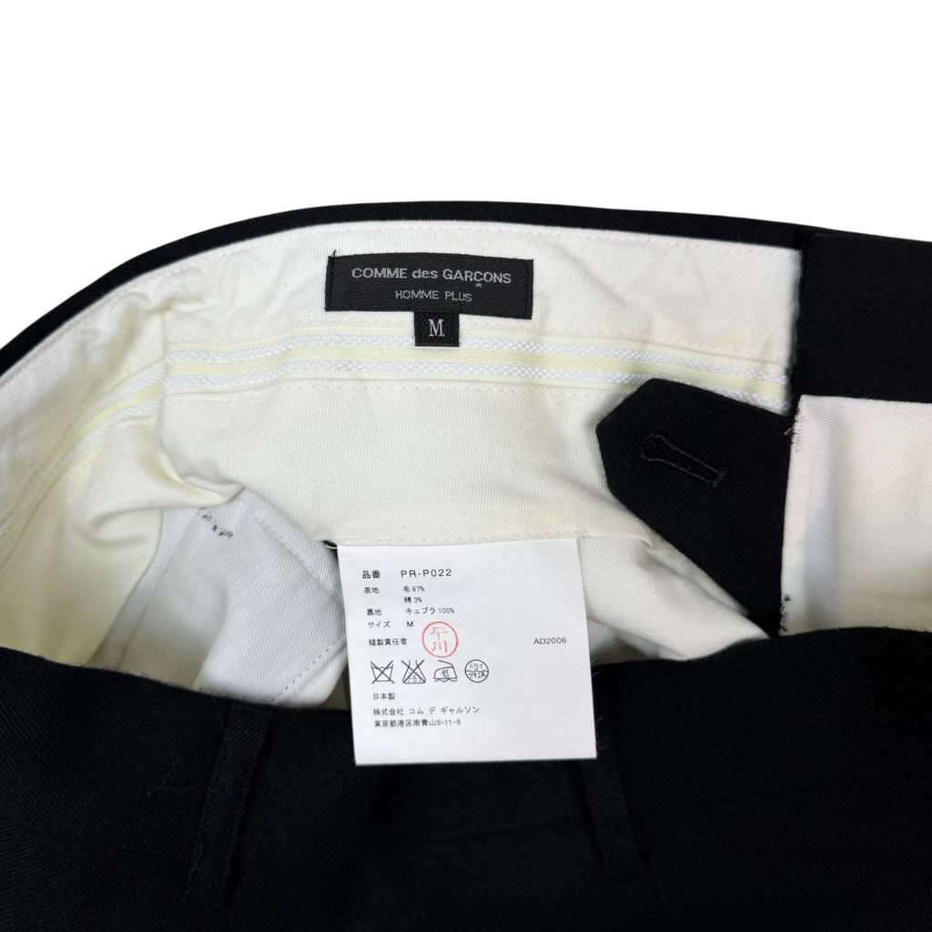 Zenno Archive Comme Des Garcons Homme Plus AD2006 wool pants interior label and size tag in black and white