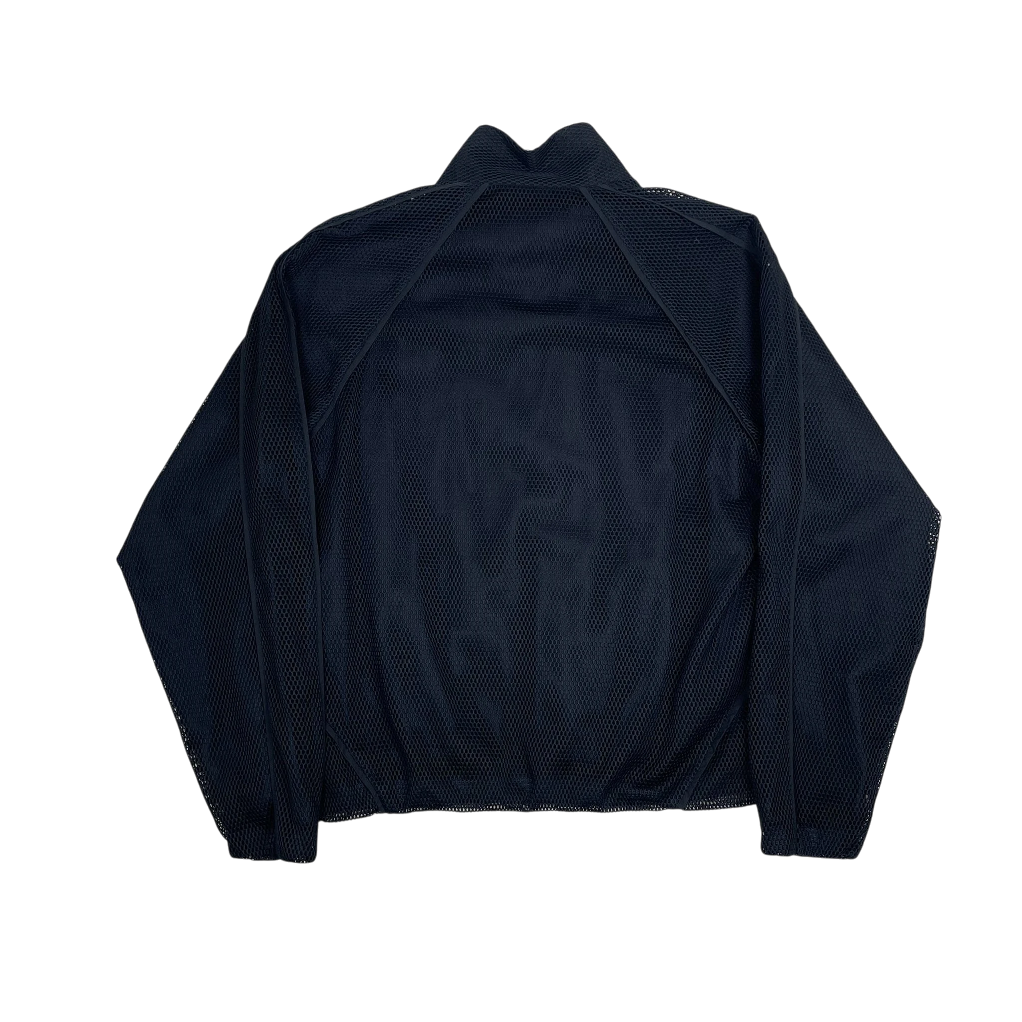 Zenno Archive Common Divisor black mesh contour jacket with long sleeves and a high collar, back view