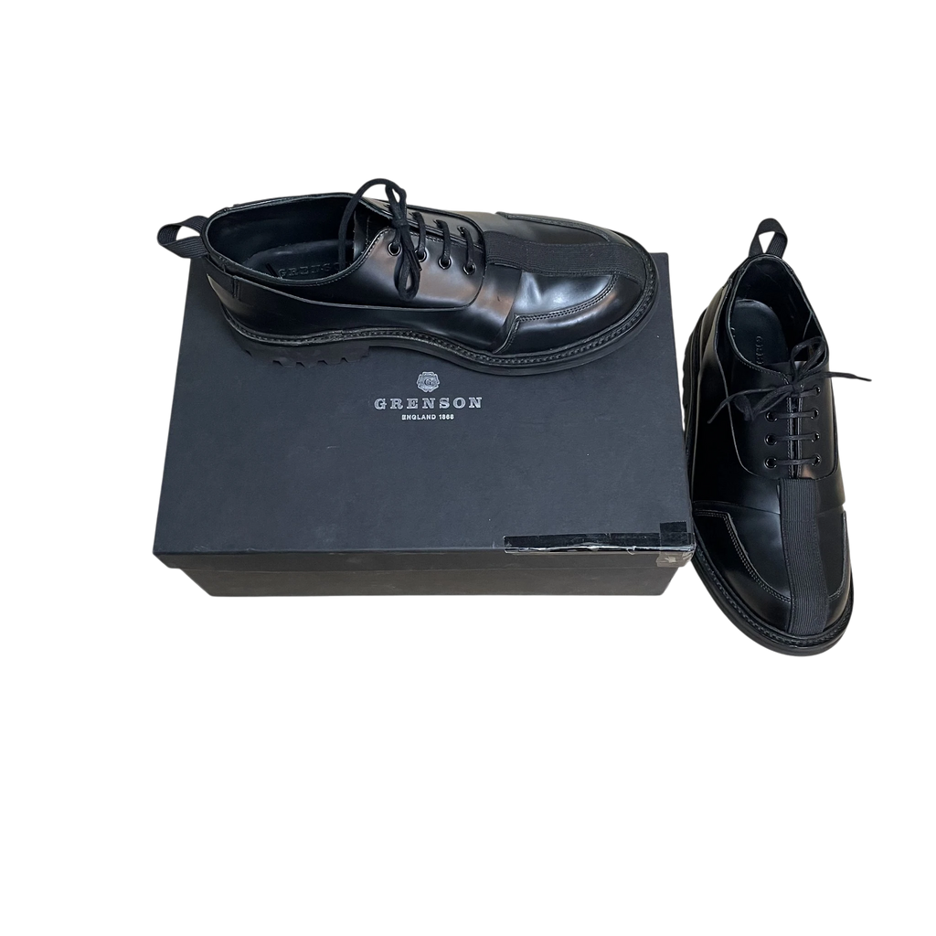 Zenno Archive Craig Green x Grenson black leather Oxford Derby shoes with lace-up front and branded shoe box