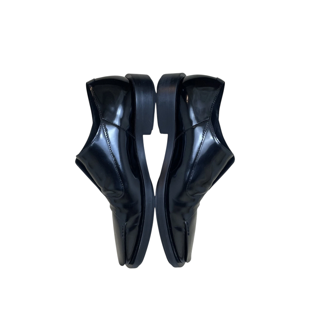 Zenno Archive Deriv black patent leather loafers with a sleek slip-on design and low block heel.