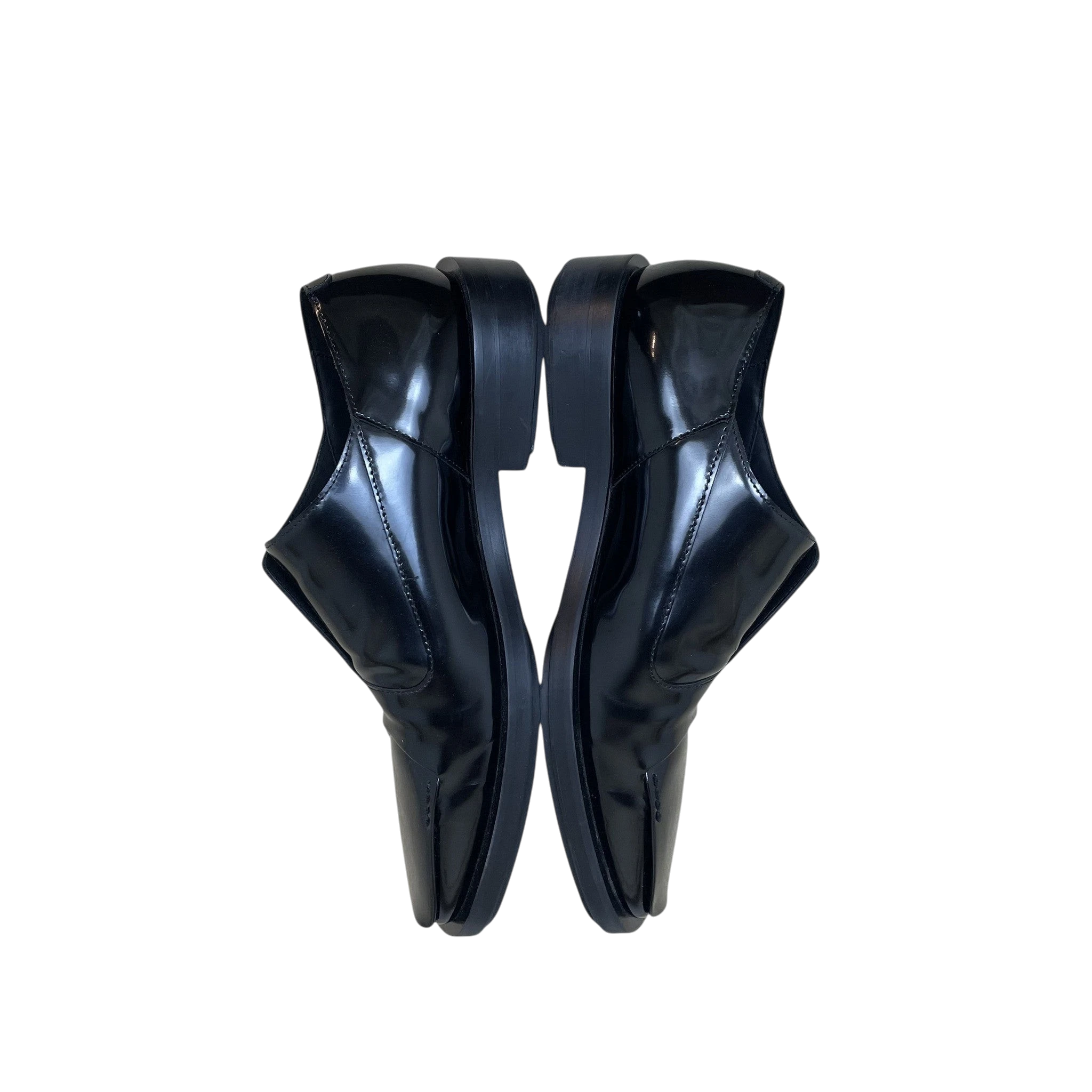 Zenno Archive Deriv black patent leather loafers with a sleek slip-on design and low block heel.