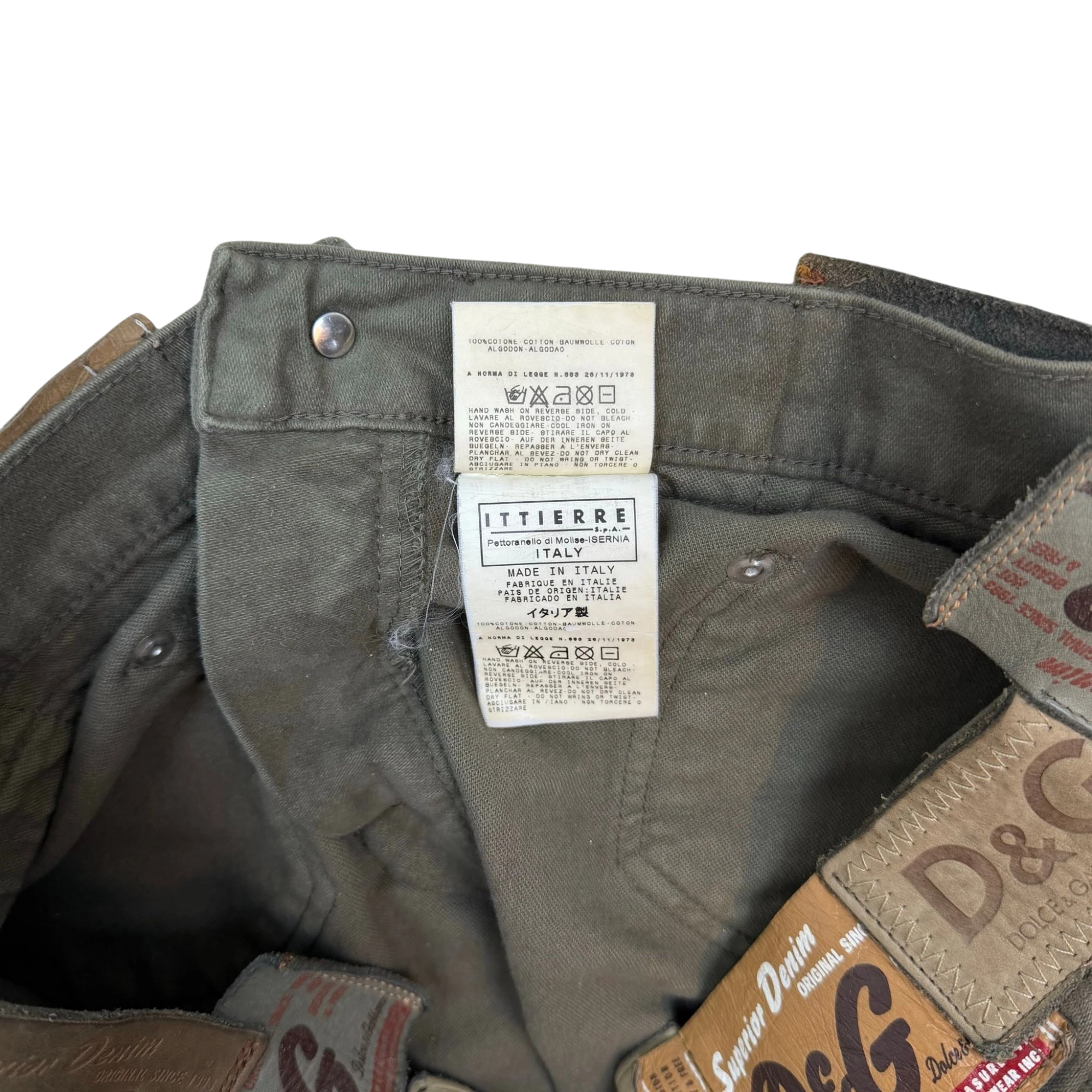 Zenno Archive Dolce & Gabbana AW03 khaki green cotton skirt interior care labels and branding detail