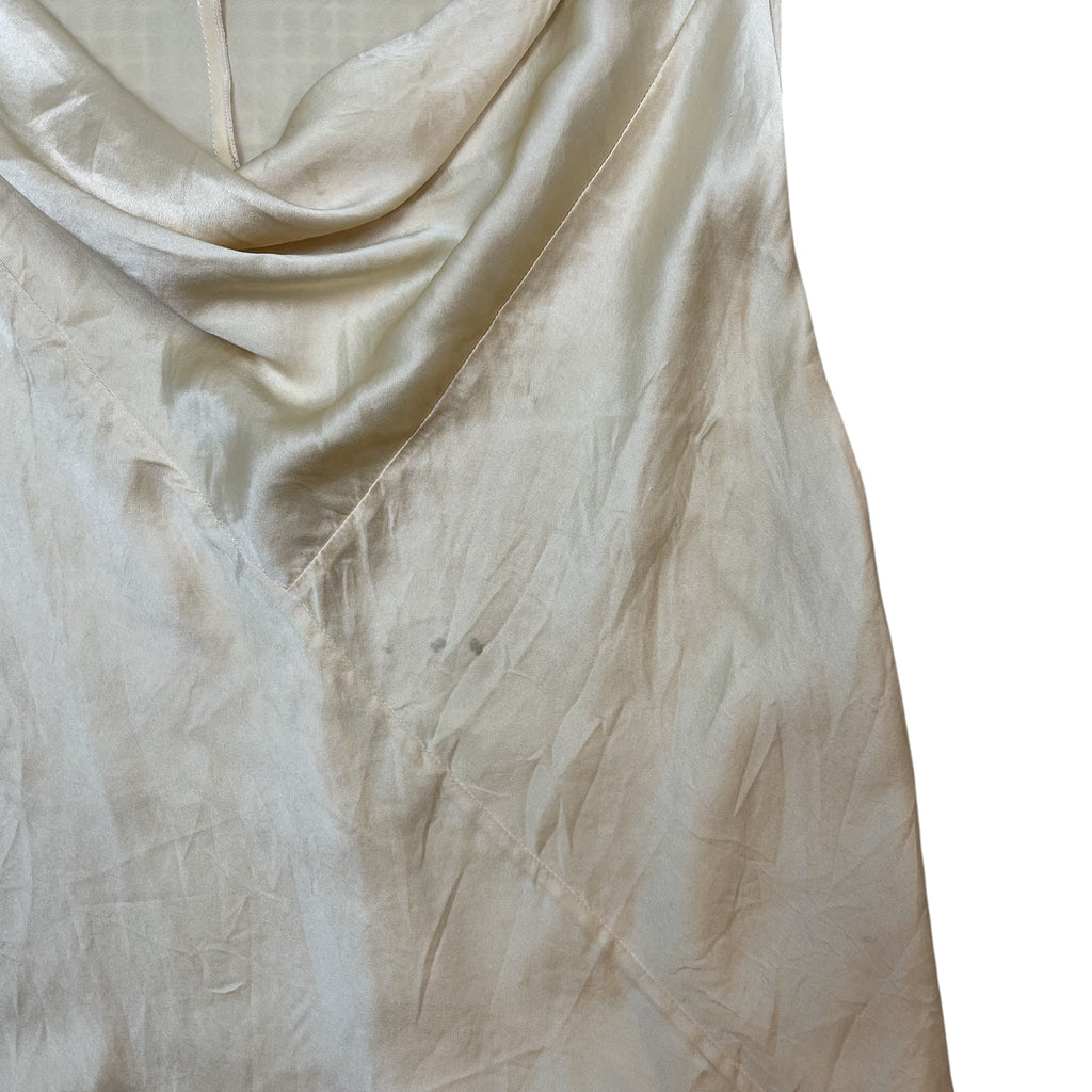 Zenno Archive Dolce & Gabbana Fall 2002 vintage cream silk mini dress with an elegant draped cowl neckline.