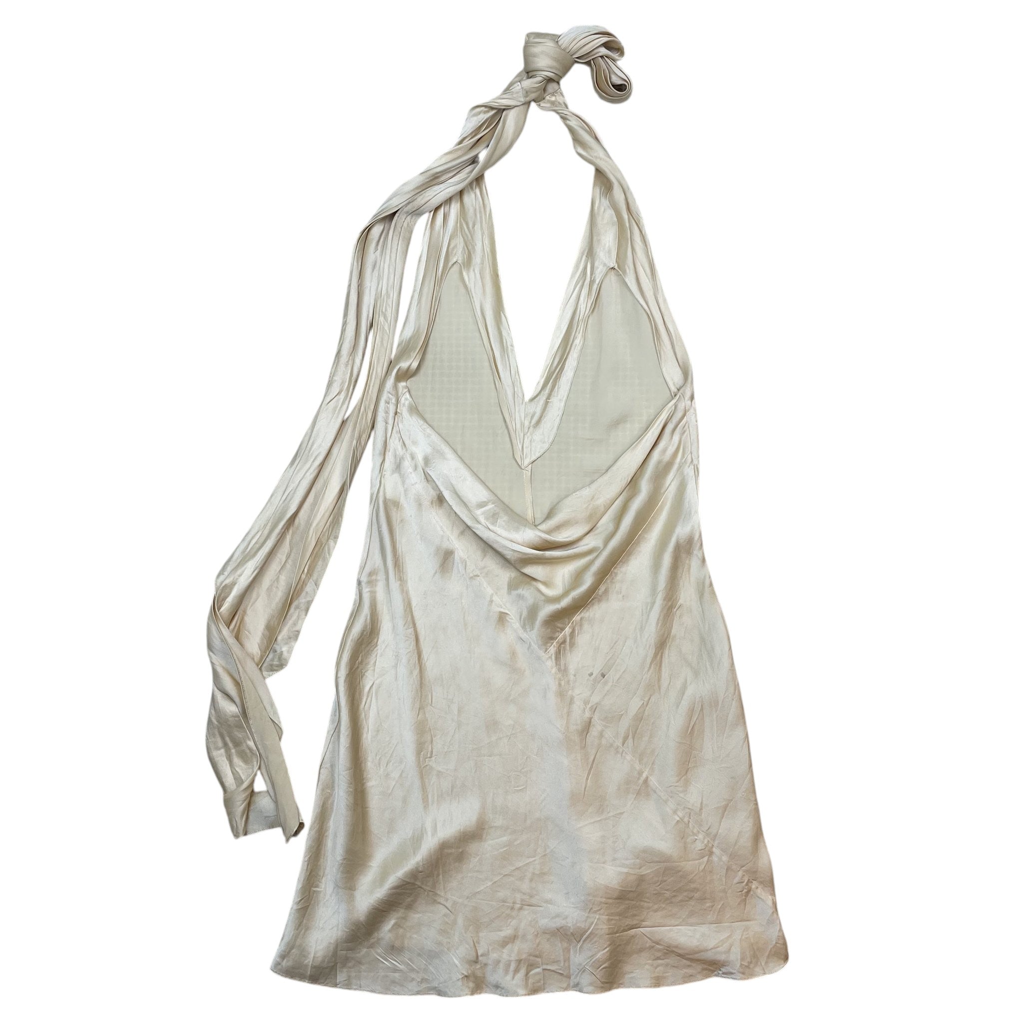Zenno Archive Dolce & Gabbana Fall 2002 champagne silk halter mini dress with an asymmetric draped back