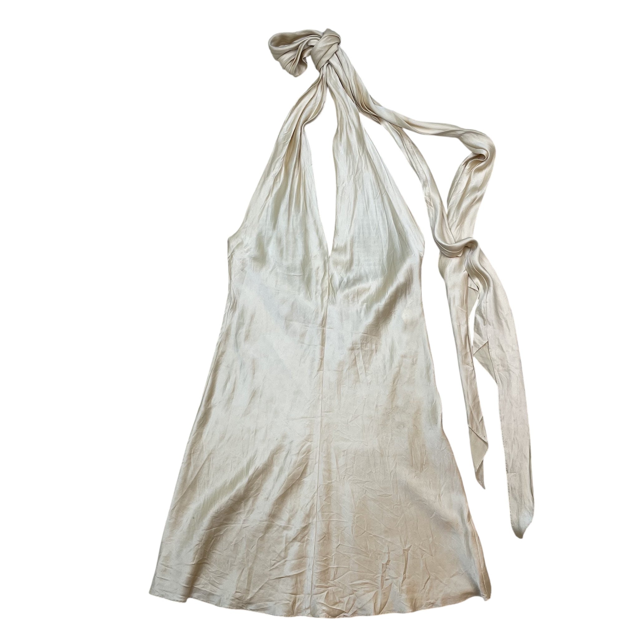 Zenno Archive Dolce & Gabbana champagne silk halter mini dress with an asymmetric tie-neck design