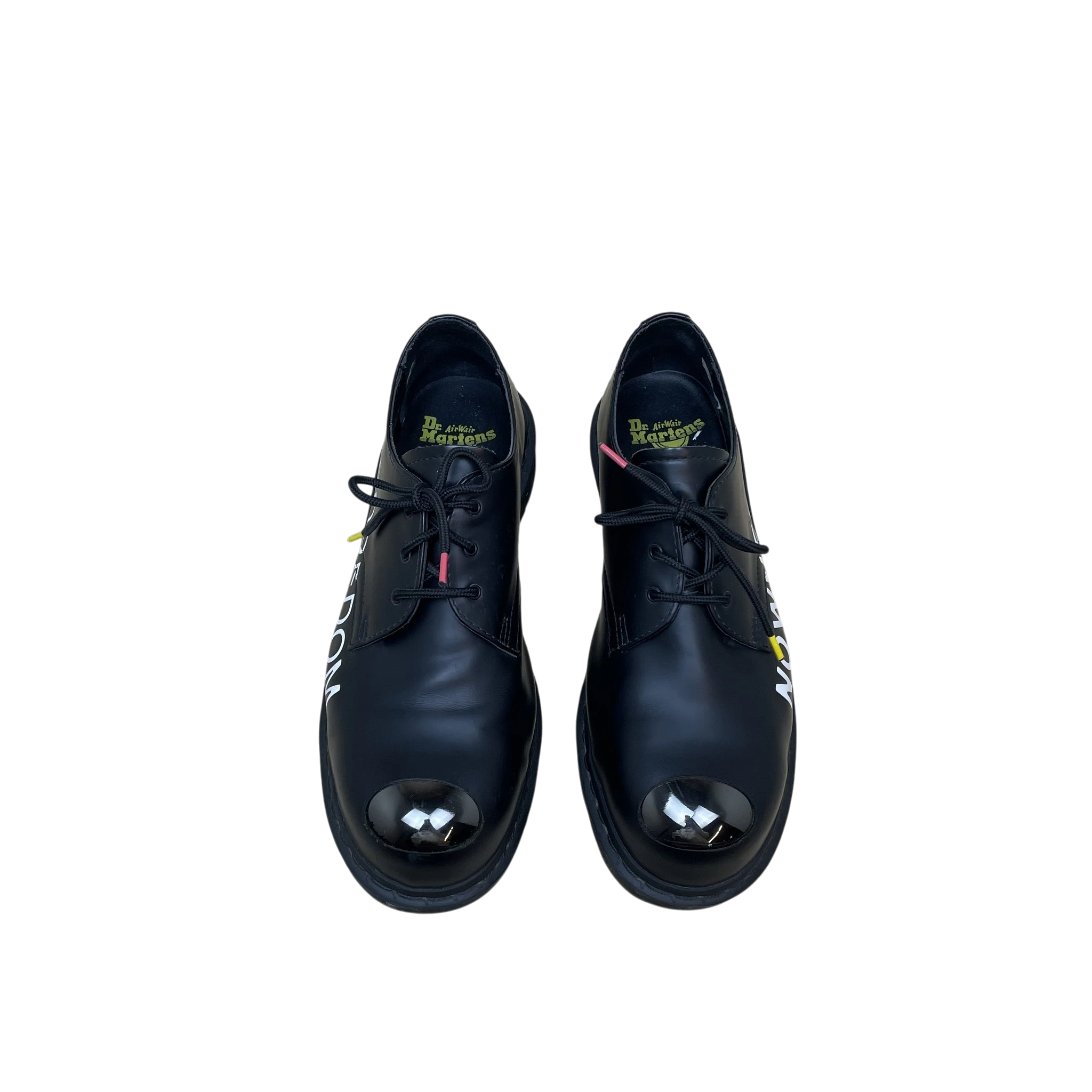 Zenno Archive Dr Martens x Sex Pistols 1461 black leather shoes with exposed metal toe caps and graphic text