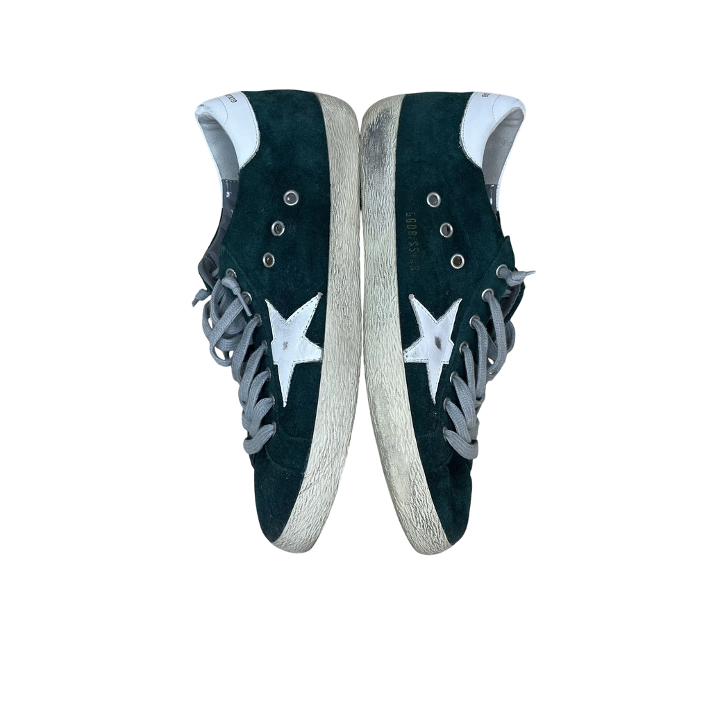 Zenno Archive Golden Goose Super Star sneakers in dark green suede with white leather star and distressed soles