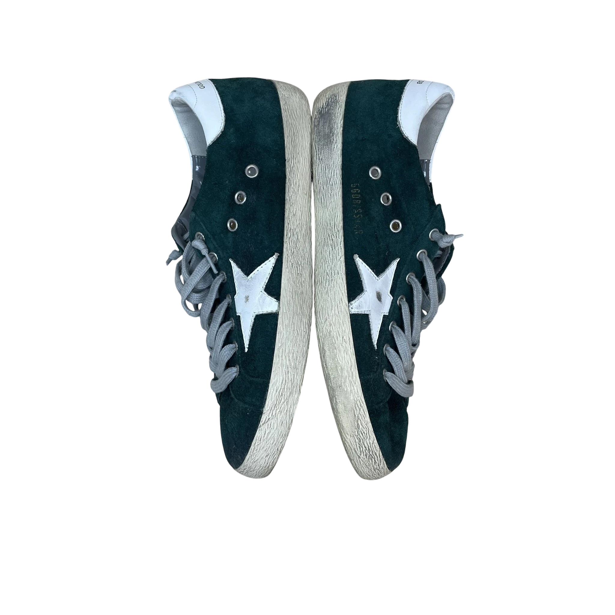 Zenno Archive Golden Goose Super Star sneakers in dark green suede with white leather star and distressed soles