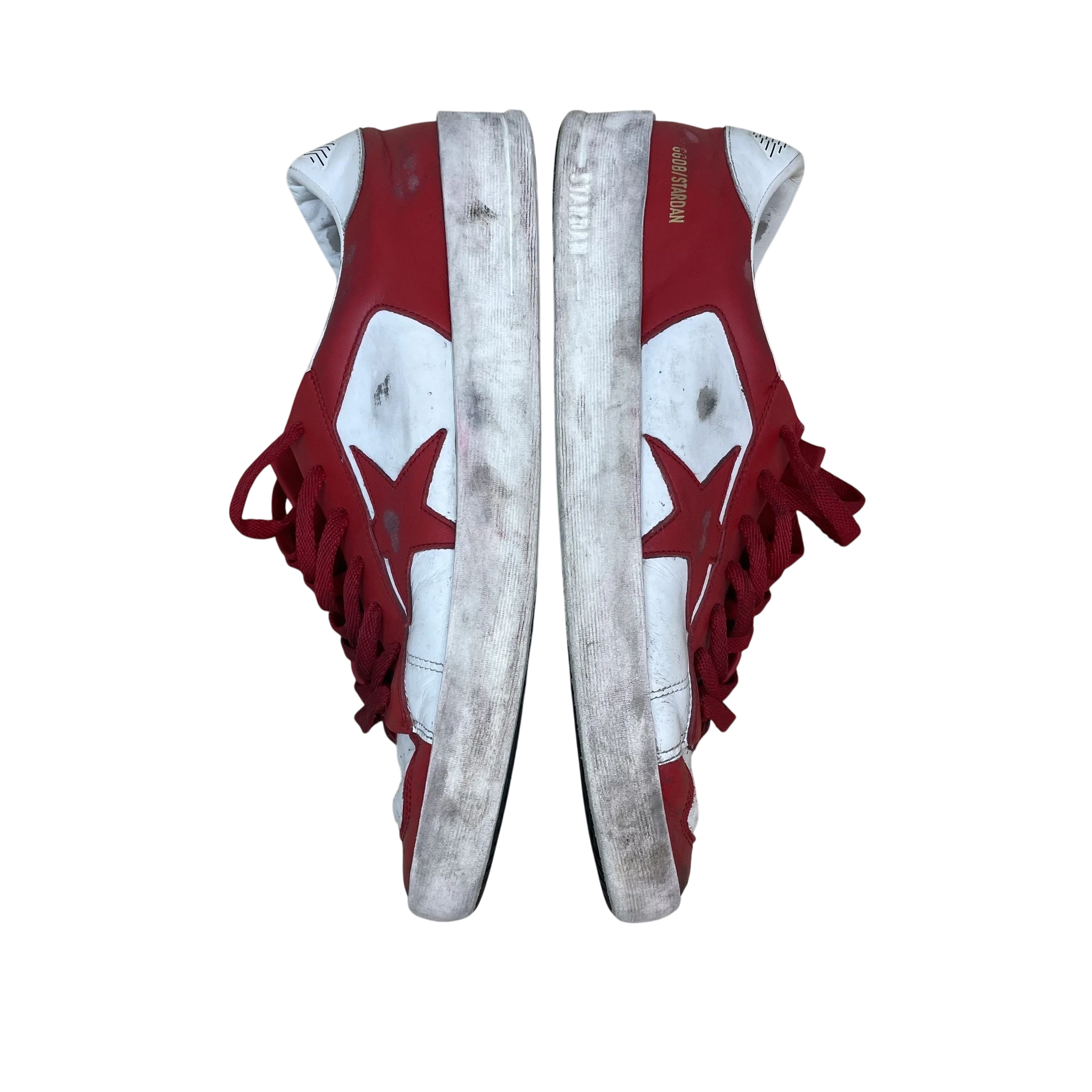 Zenno Archive Golden Goose Stardan sneakers in red and white leather with signature distressed finish