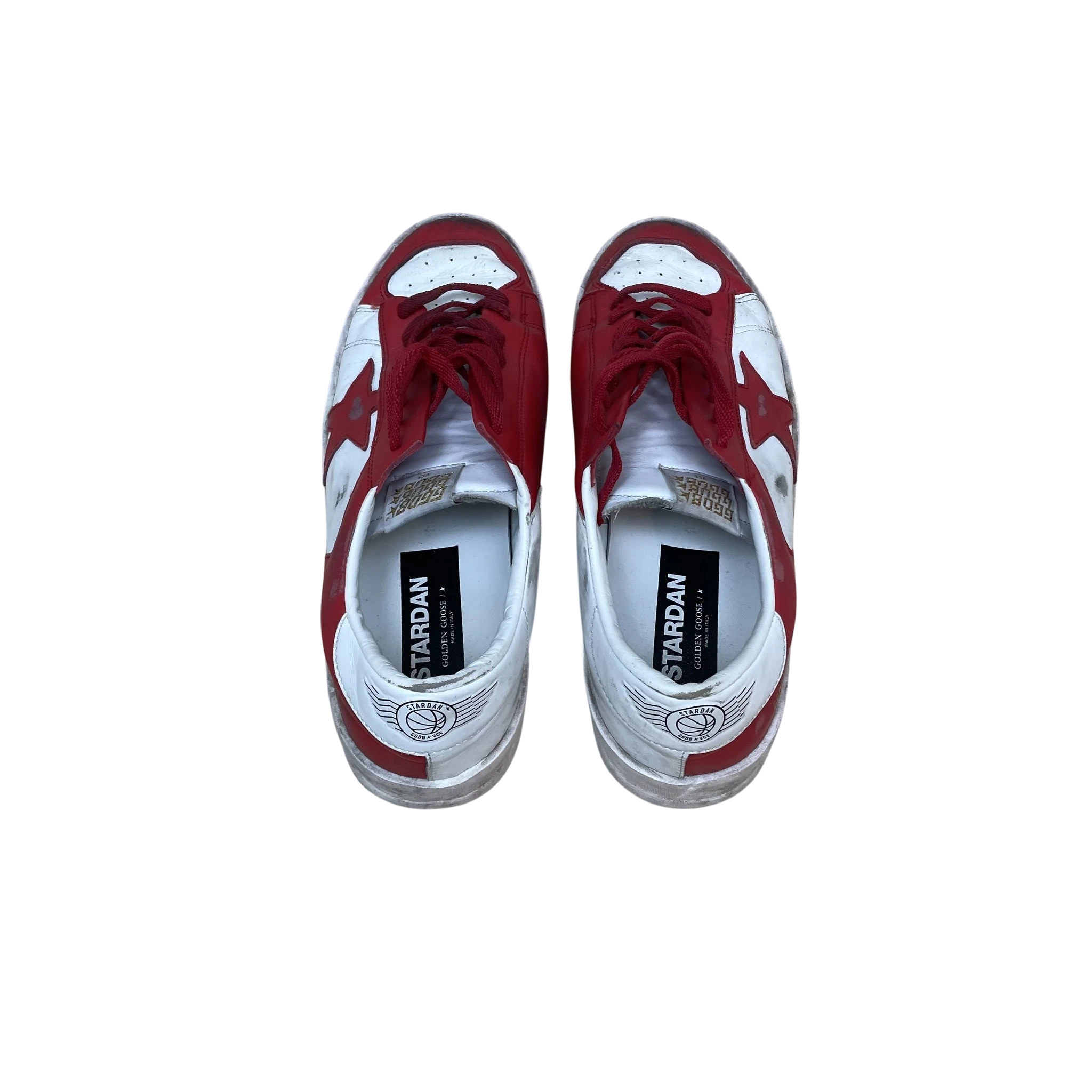 Zenno Archive Golden Goose Stardan leather sneakers in red and white with signature distressed finish