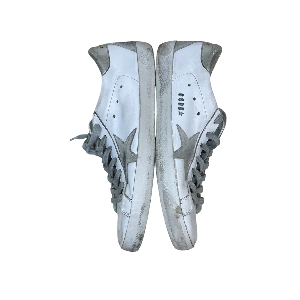 Zenno Archive Golden Goose Super Star sneakers in white leather with silver accents and distressed finish