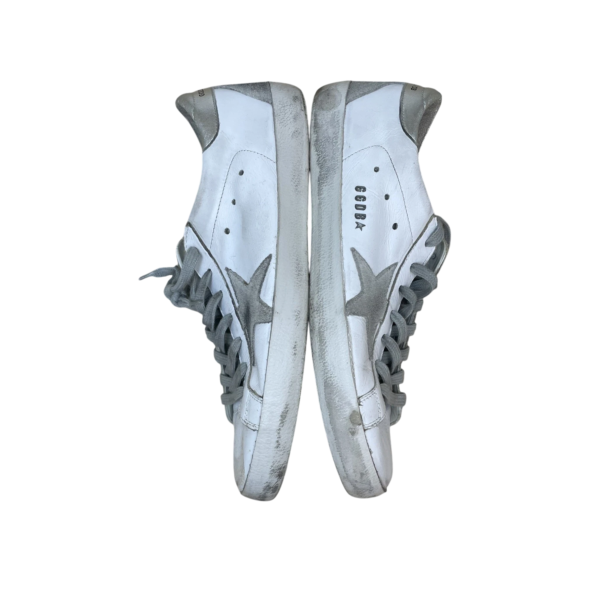 Zenno Archive Golden Goose Super Star sneakers in white leather with silver accents and distressed finish