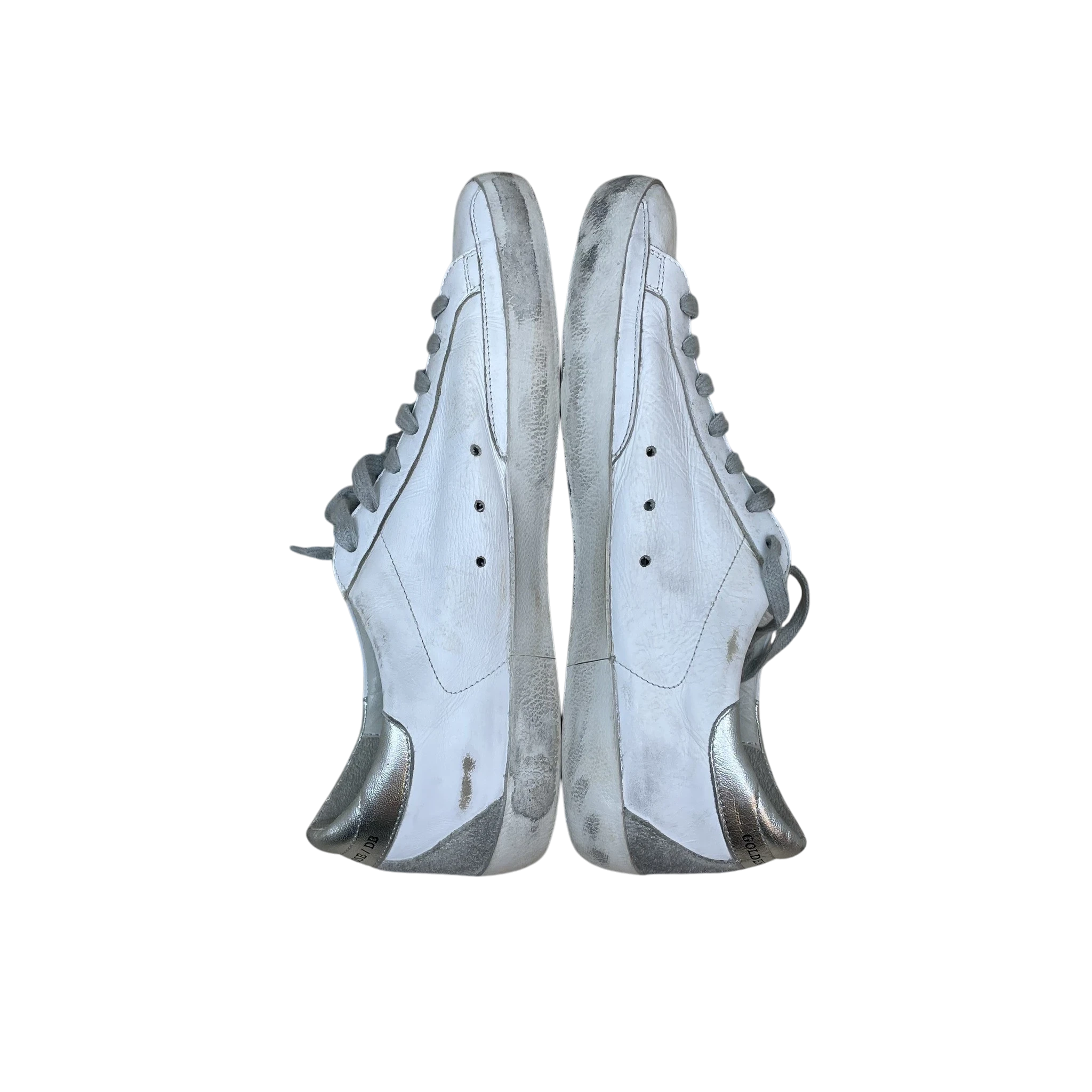 Zenno Archive Golden Goose Super Star sneakers in white leather with silver heel tabs and distressed finish