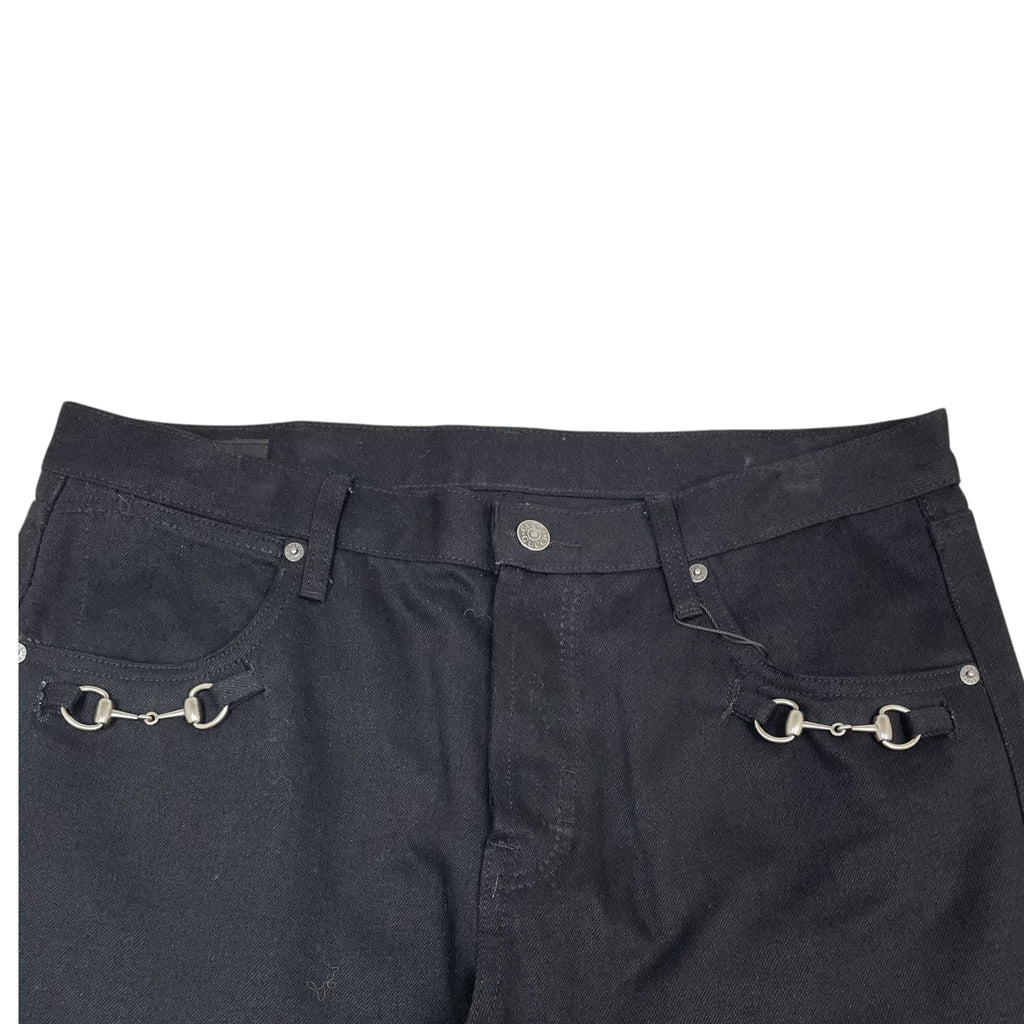 Zenno Archive Gucci AW25 black denim jeans featuring silver-tone horsebit hardware on the front pockets