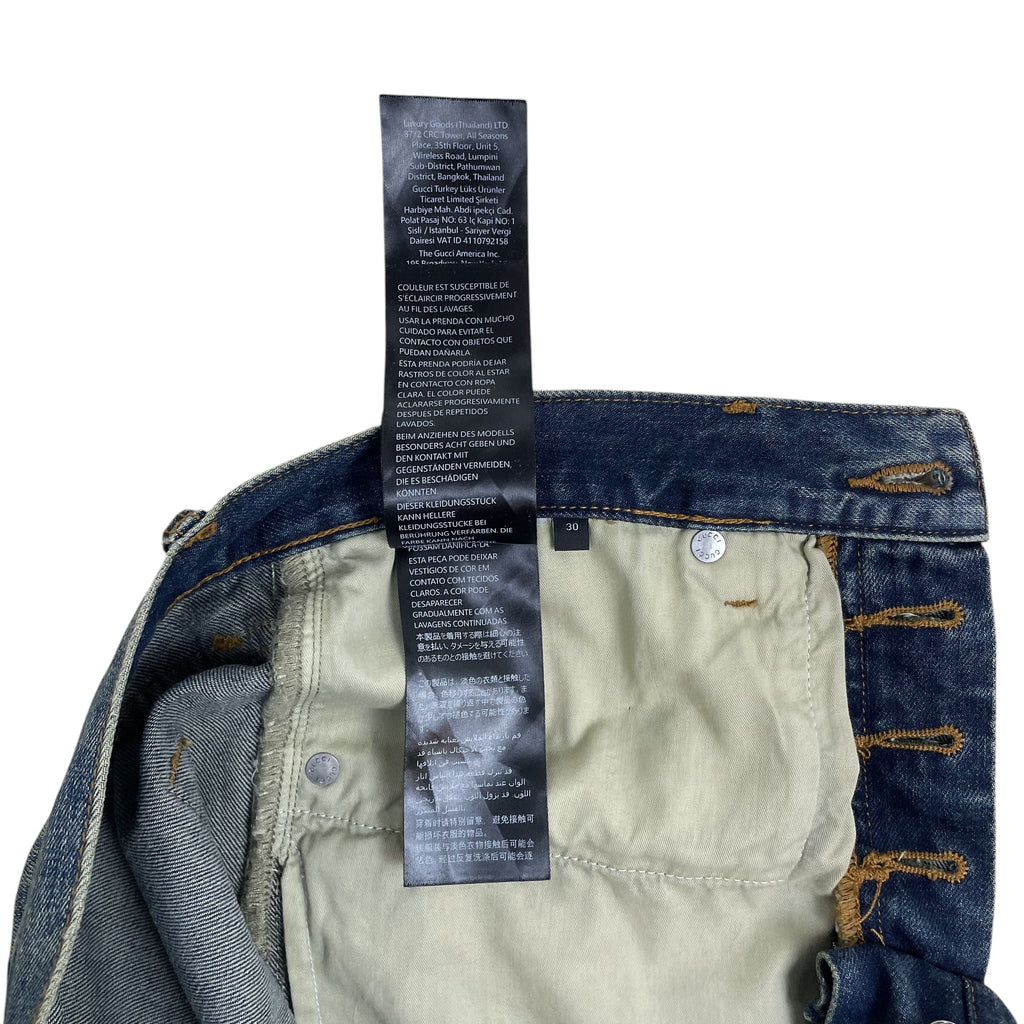 Zenno Archive Gucci AW25 Horsebit jeans in washed blue denim showing the interior care label and size 30 tag