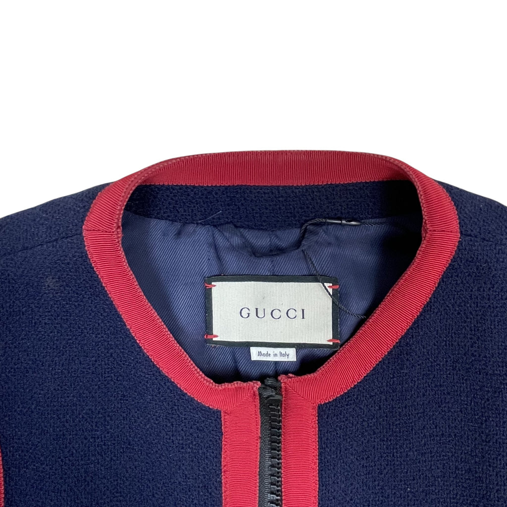 Zenno Archive Gucci navy wool-blend zip jacket with red trim and interior brand label