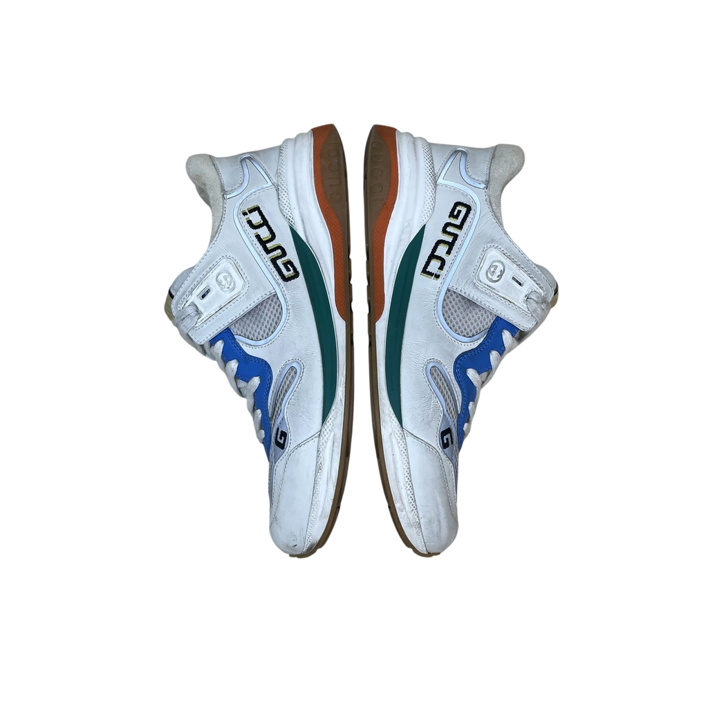 Zenno Archive Gucci Ultrapace sneakers in white, blue, and green leather and mesh with gum soles