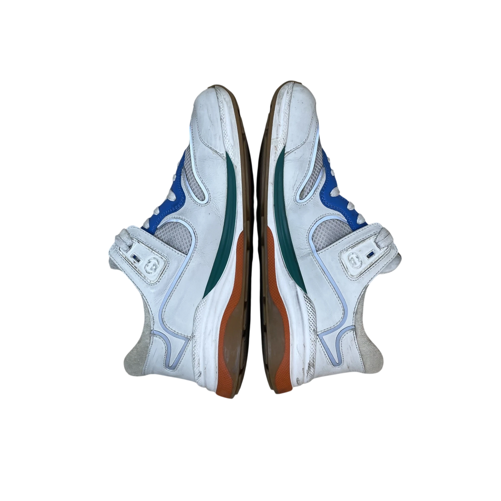 Zenno Archive Gucci Ultrapace sneakers in white, blue, and green leather and mesh with a gum rubber sole