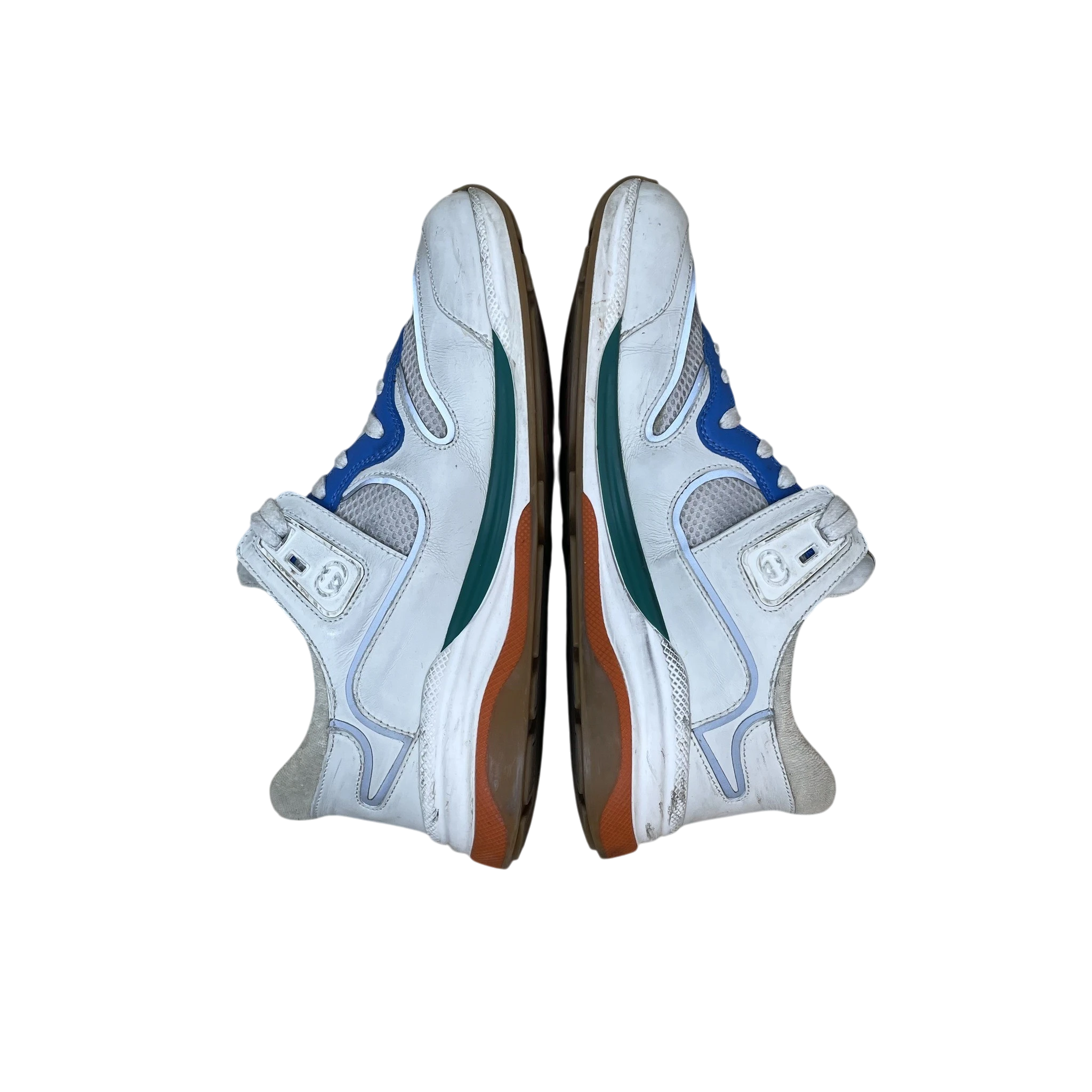 Zenno Archive Gucci Ultrapace sneakers in white, blue, and green leather and mesh with a gum rubber sole
