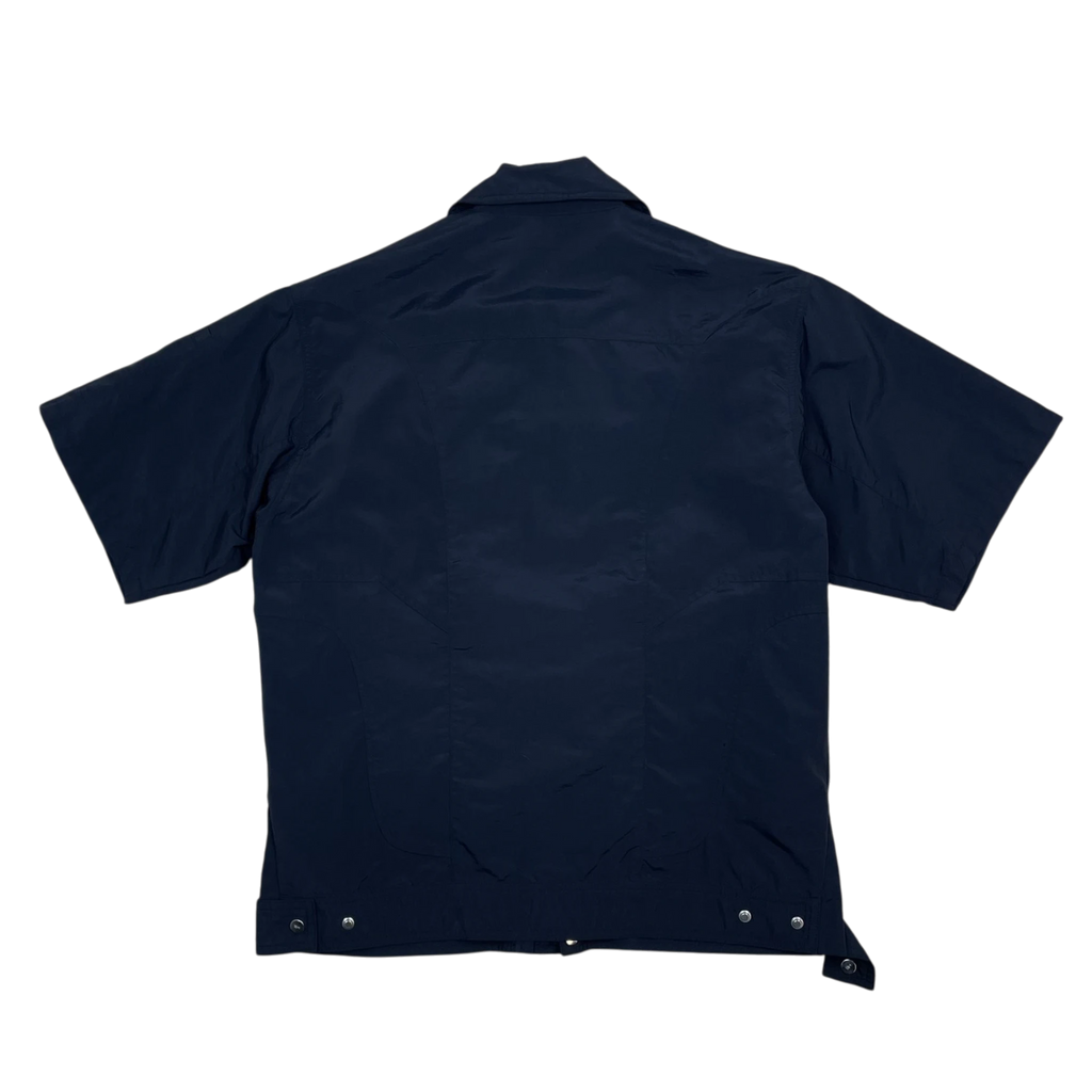 Zenno Archive Heliot Emil black short-sleeve technical nylon shirt with layered design, back view