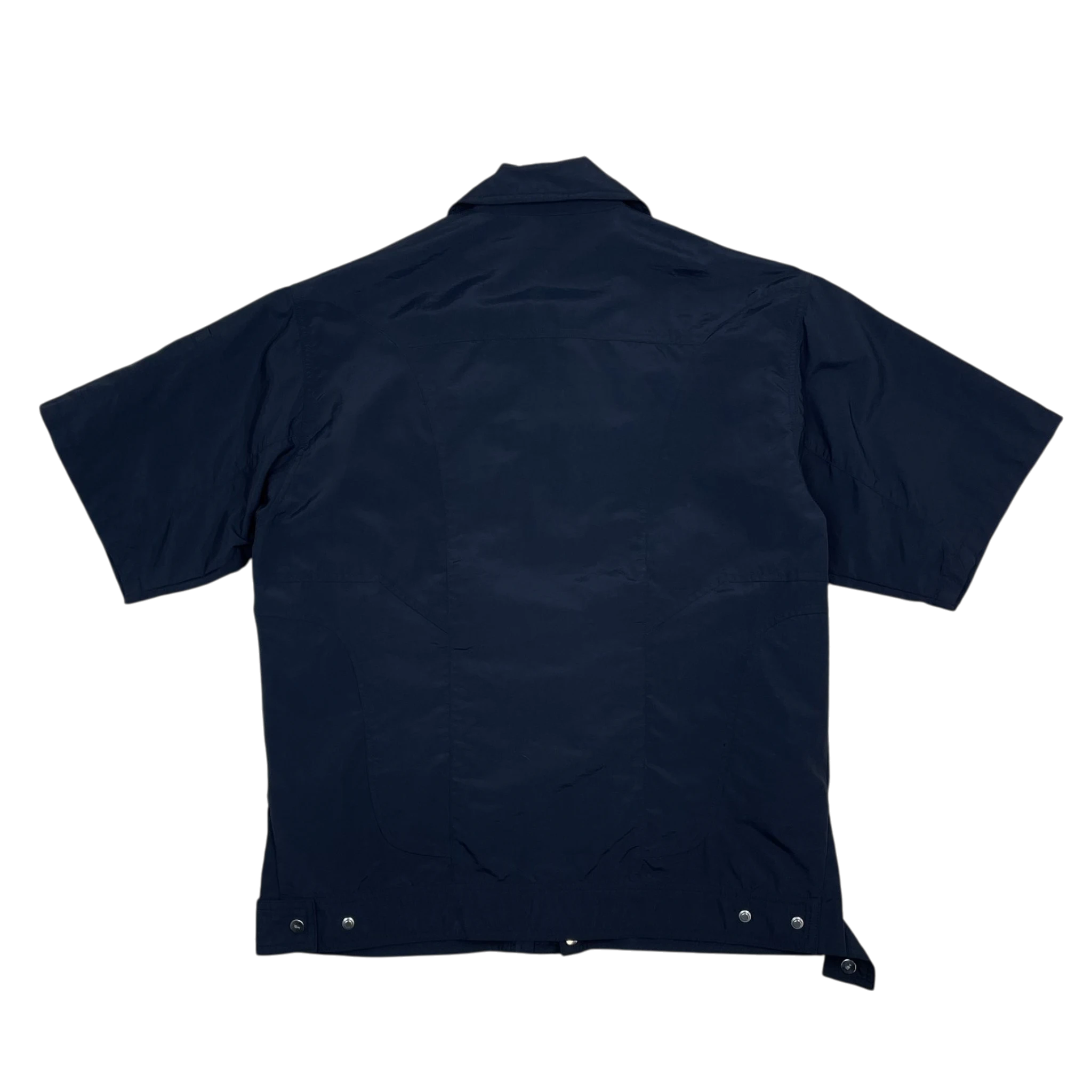 Zenno Archive Heliot Emil black short-sleeve technical nylon shirt with layered design, back view