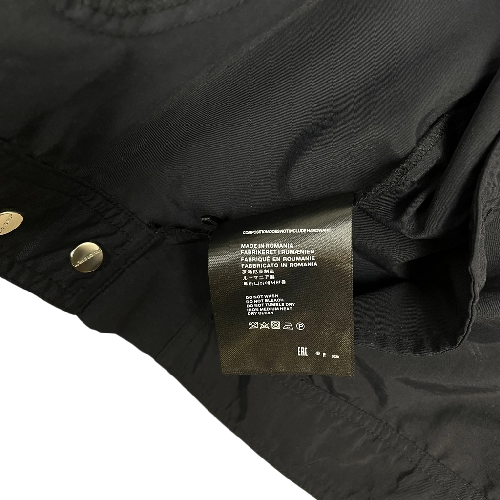 Zenno Archive Heliot Emil black technical nylon shirt interior care label with silver snap buttons