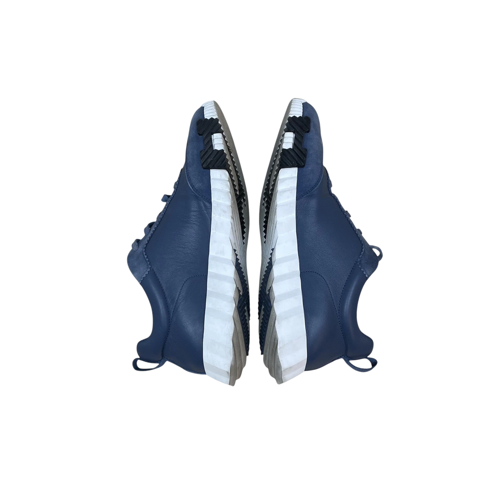 Zenno Archive Hermes Bouncing sneakers in sea blue leather with white rubber soles and black tread details
