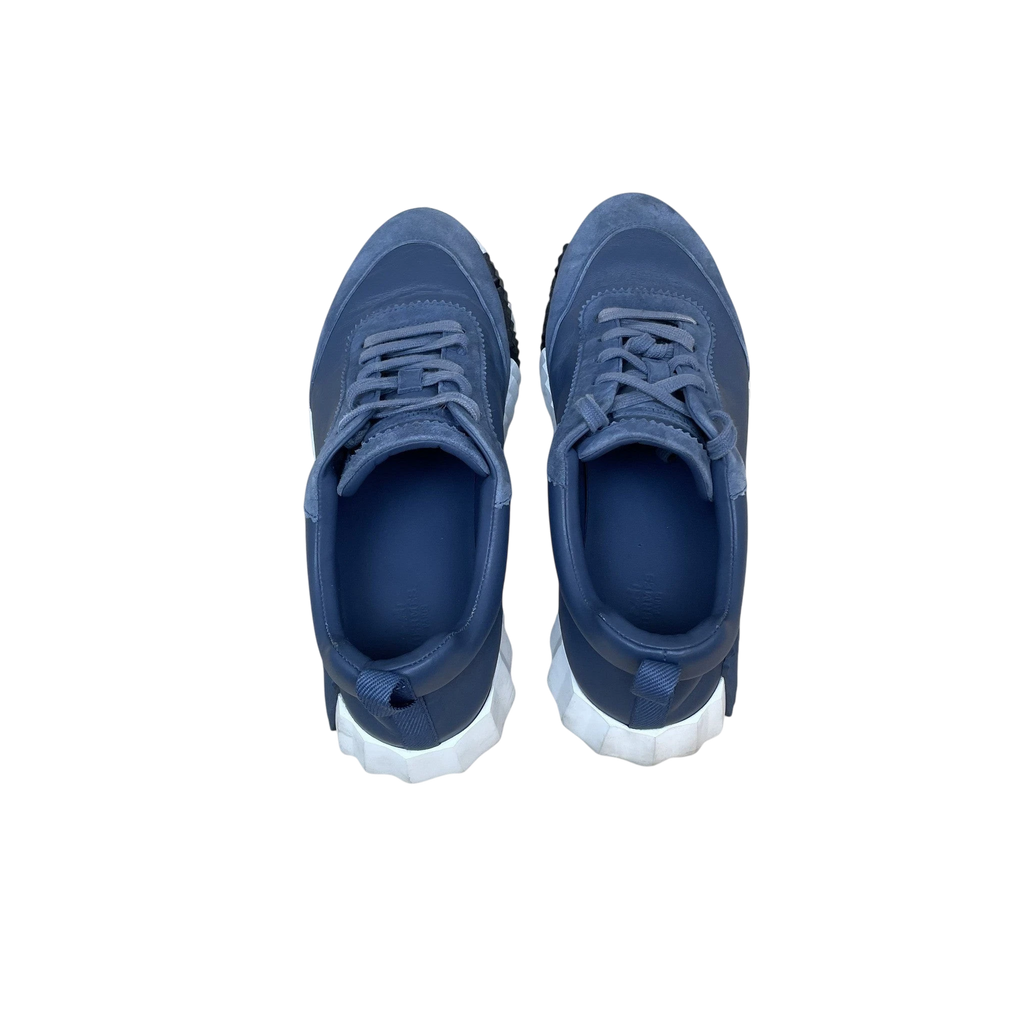 Zenno Archive Hermes Bouncing sneakers in sea blue suede and technical fabric with white rubber soles