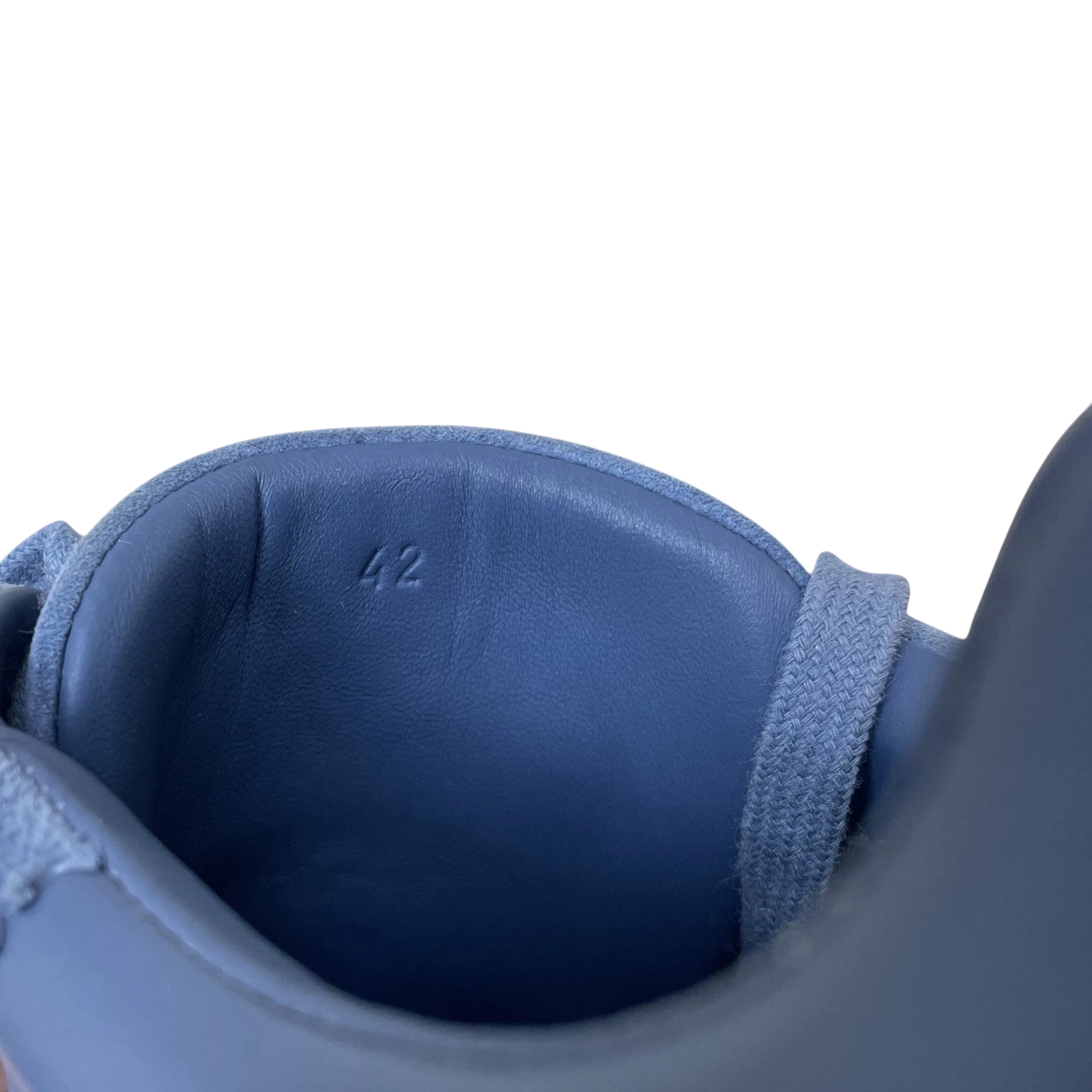 Zenno Archive Hermes Bouncing Sneakers in Sea Blue leather with size 42 embossed on the inner collar