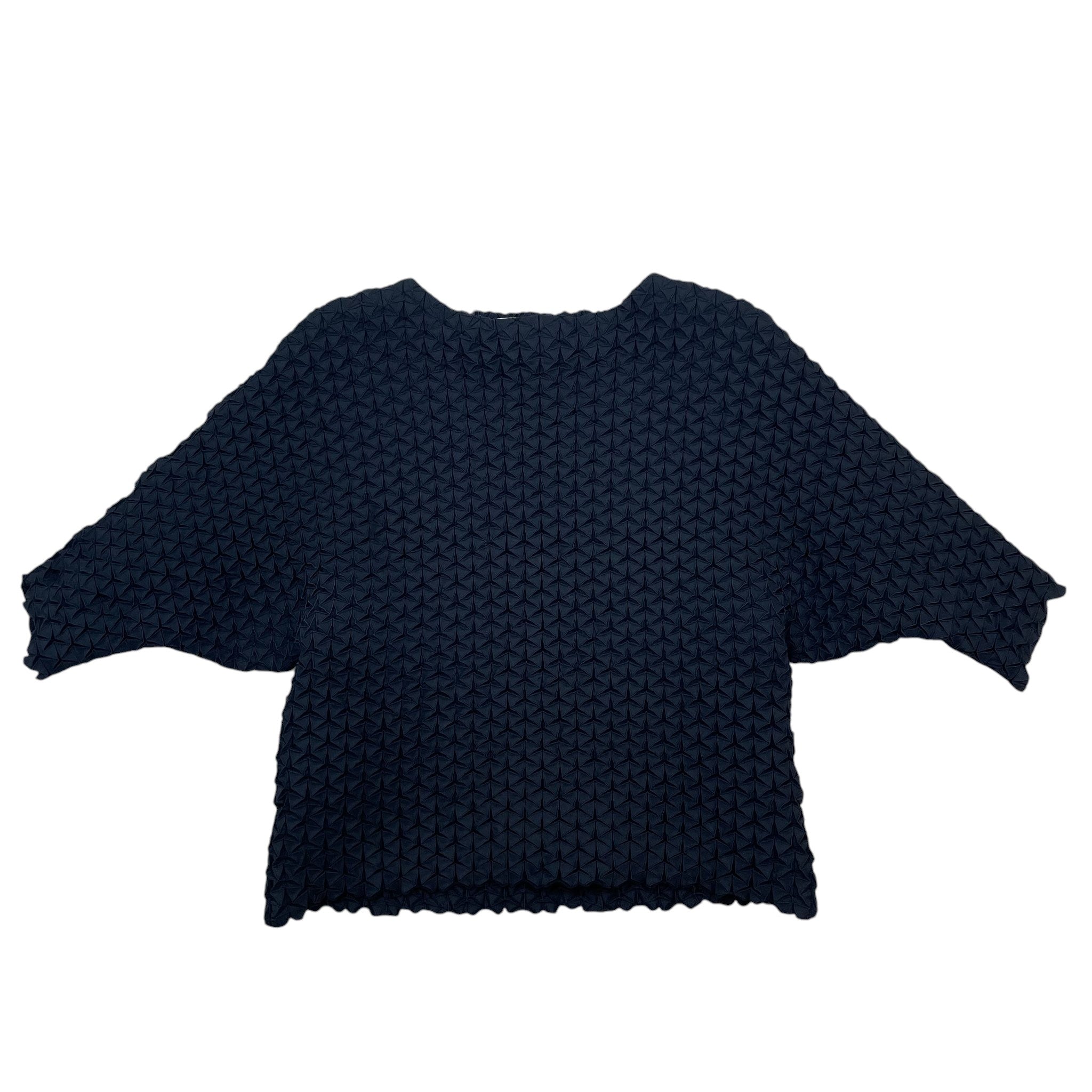 Zenno Archive Issey Miyake SS15 black 3D sculptural top with signature steam stretch pleated texture and wide sleeves