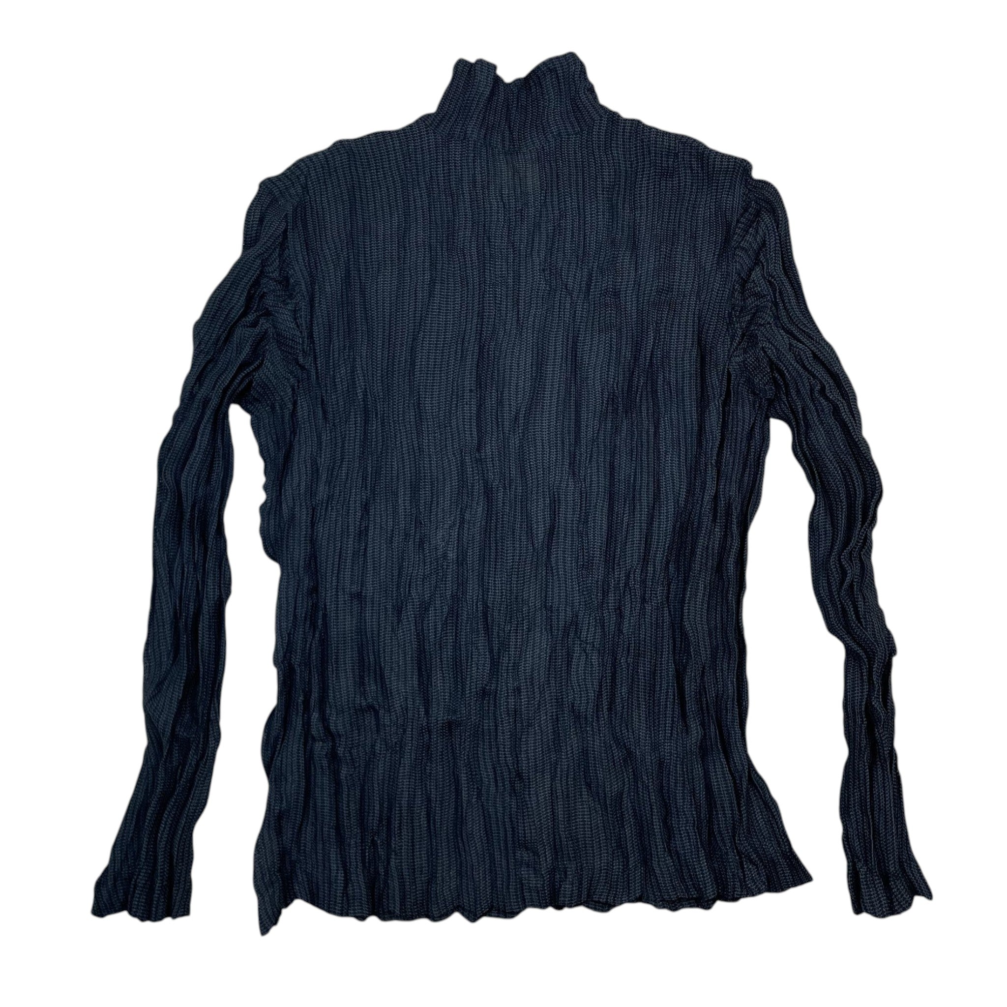 Zenno Archive Issey Miyake Men SS15 runway grey crinkled long sleeve mock neck shirt with textured pleated finish