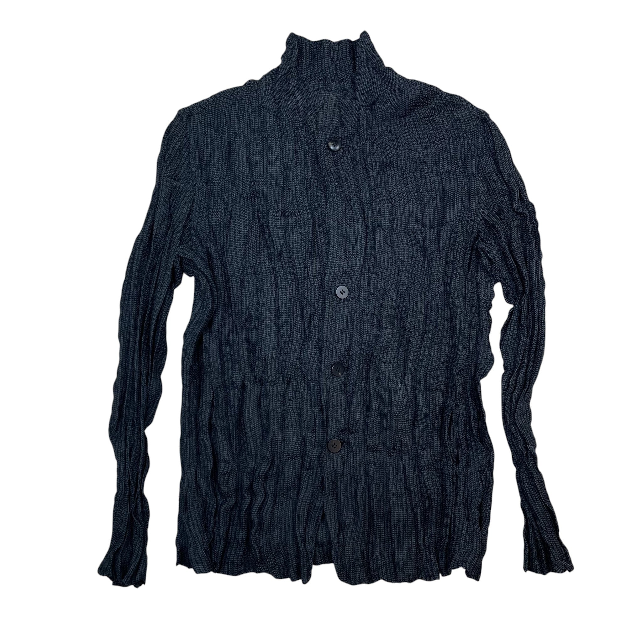 Zenno Archive Issey Miyake Men SS15 grey crinkled button-down shirt with a textured pleated finish