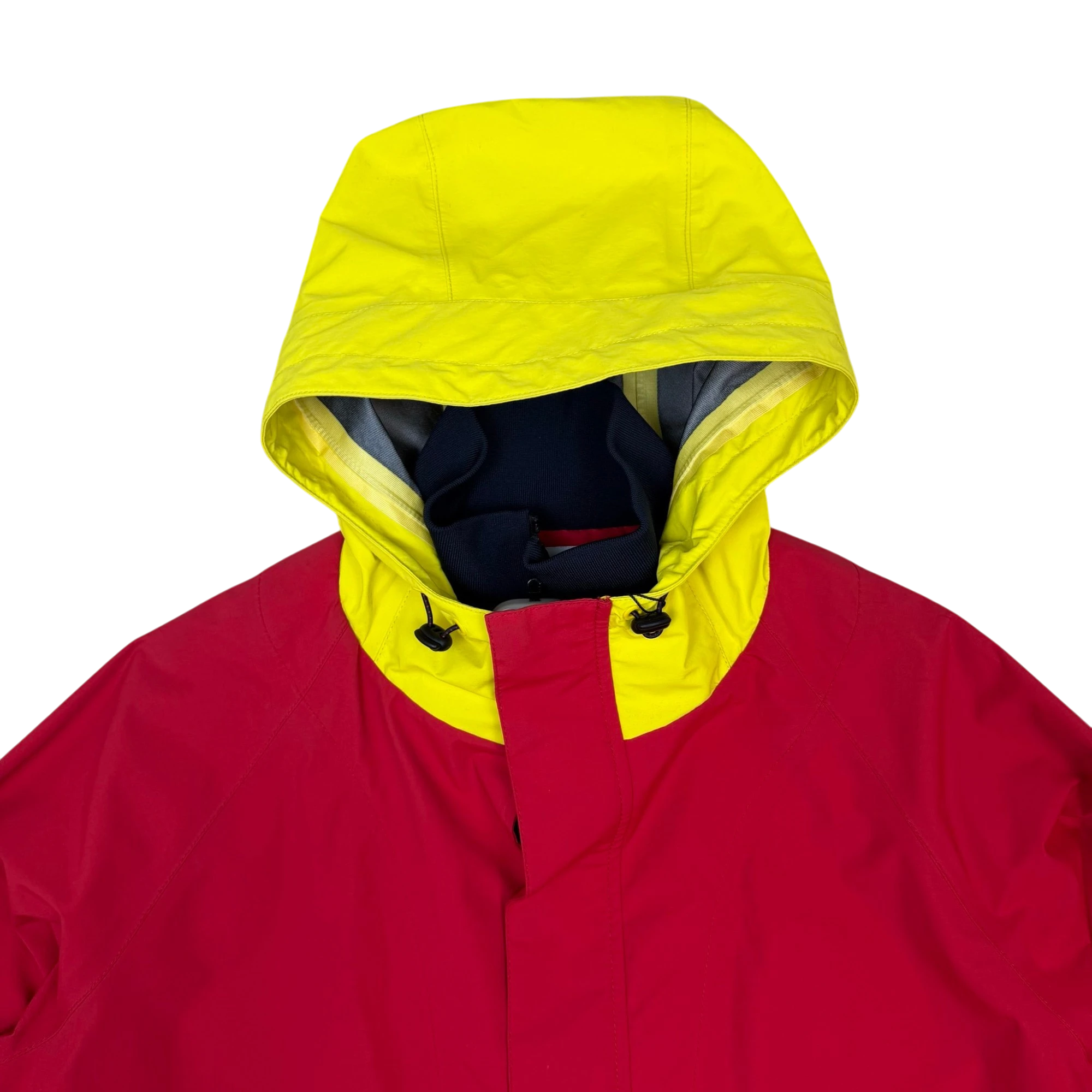 Zenno Archive J.W. Anderson colour block oversized jacket with a bright yellow hood and red body